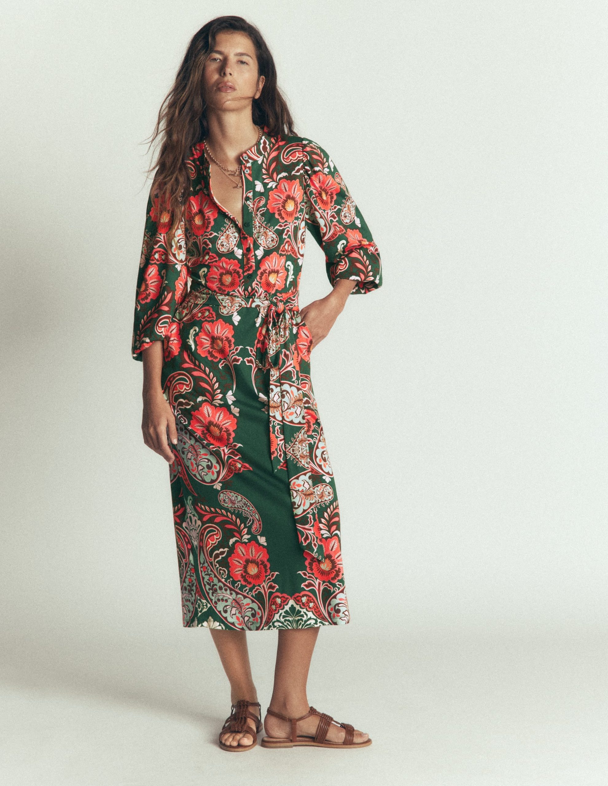 Eli Belted Jersey Midi Dress-Hunter Green. Bohemia Dream - Image 4