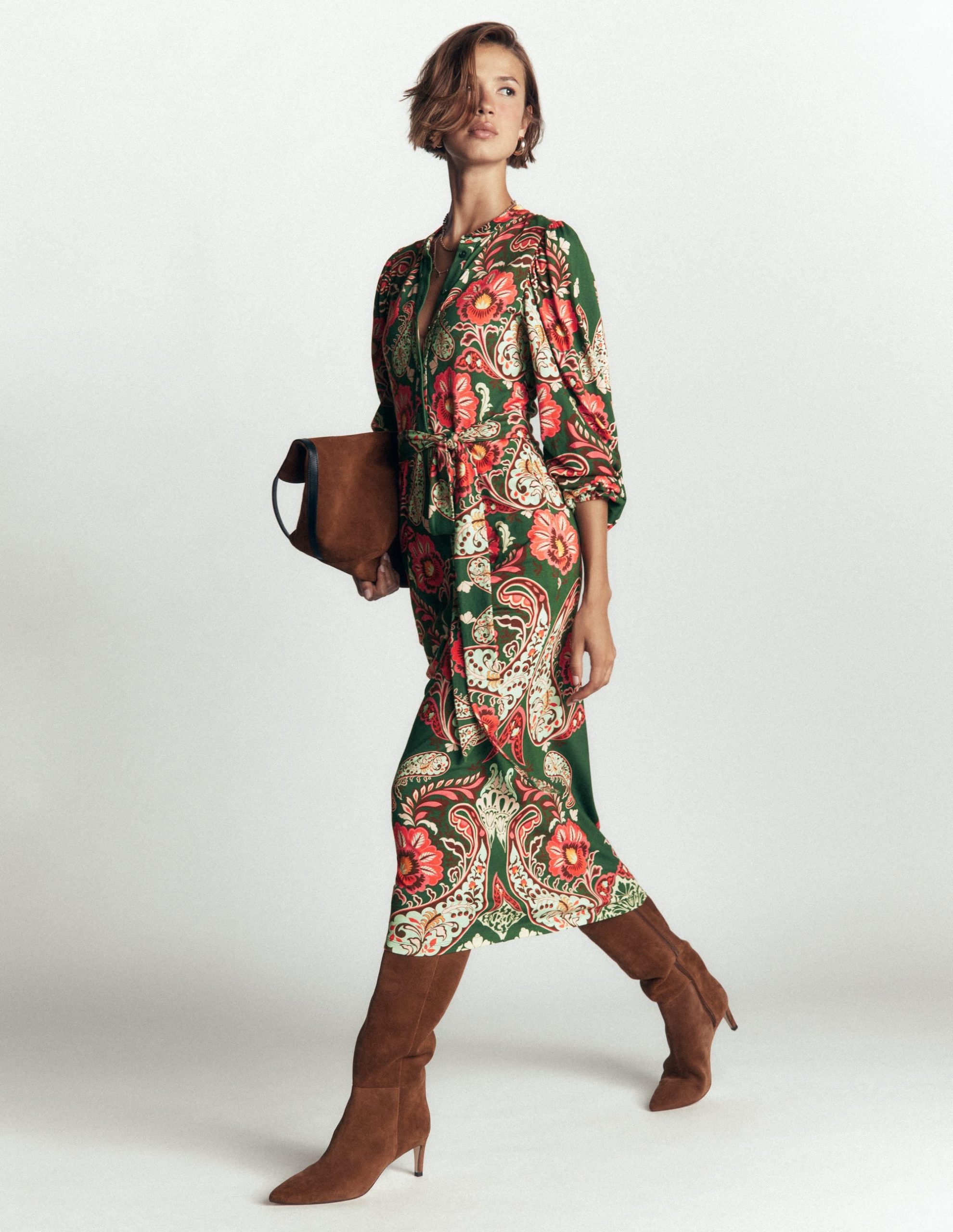 Eli Belted Jersey Midi Dress-Hunter Green. Bohemia Dream - Image 6