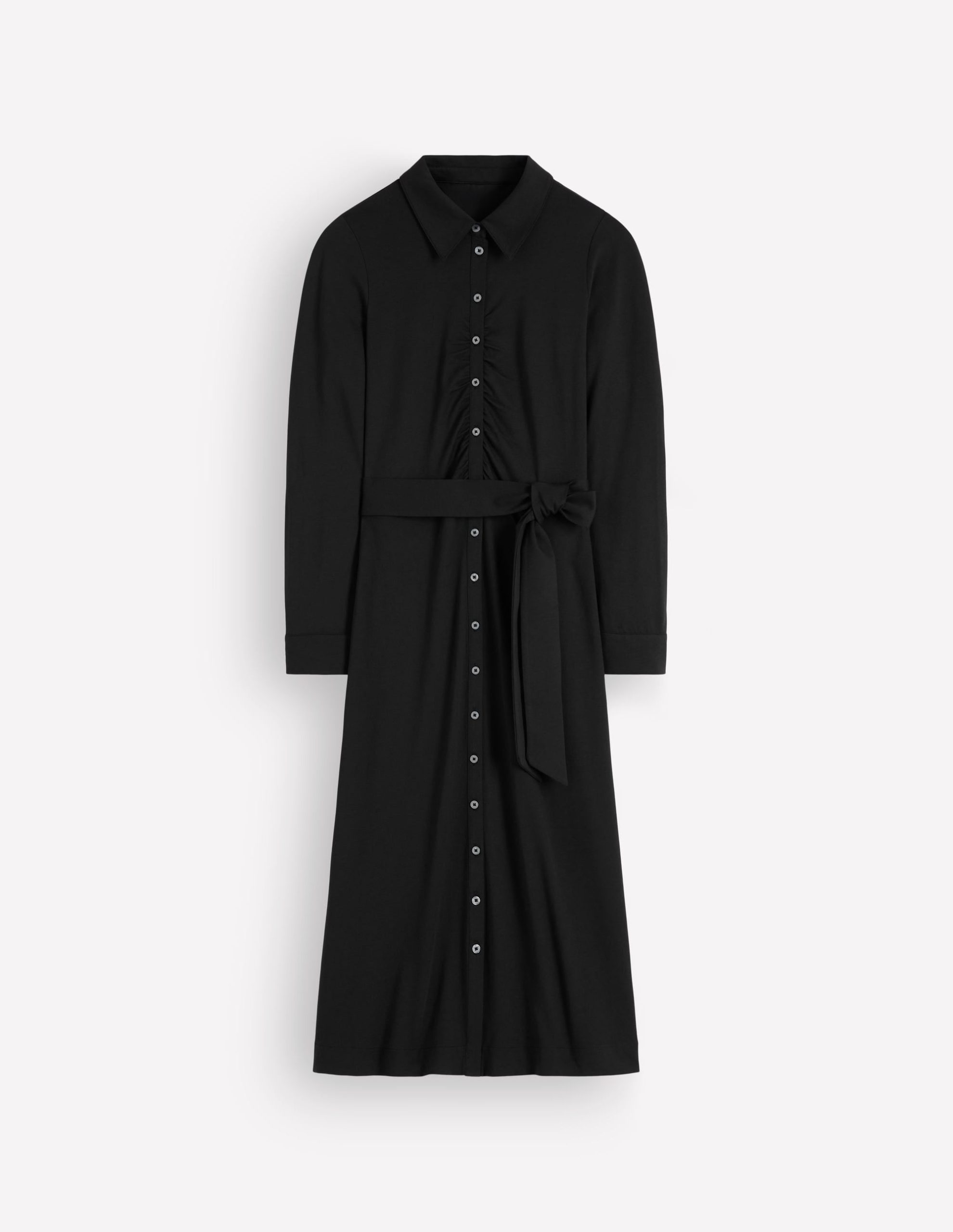 Ruched Jersey Shirt Dress-Black - Image 7