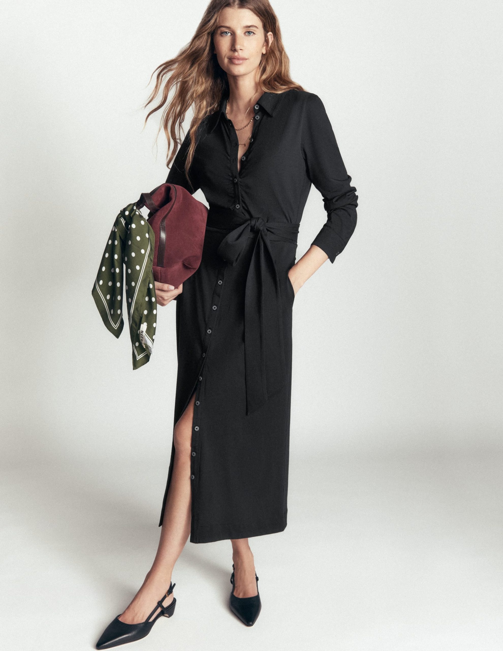 Ruched Jersey Shirt Dress-Black - Image 4