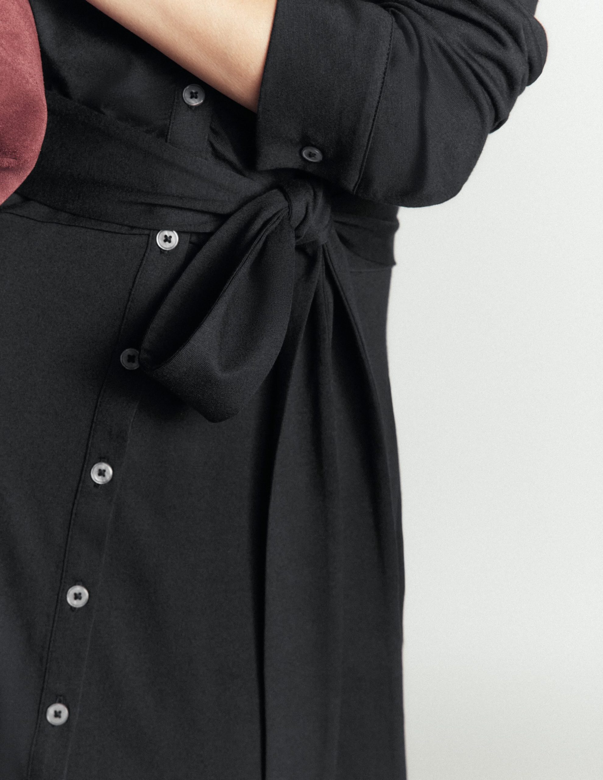 Ruched Jersey Shirt Dress-Black - Image 5