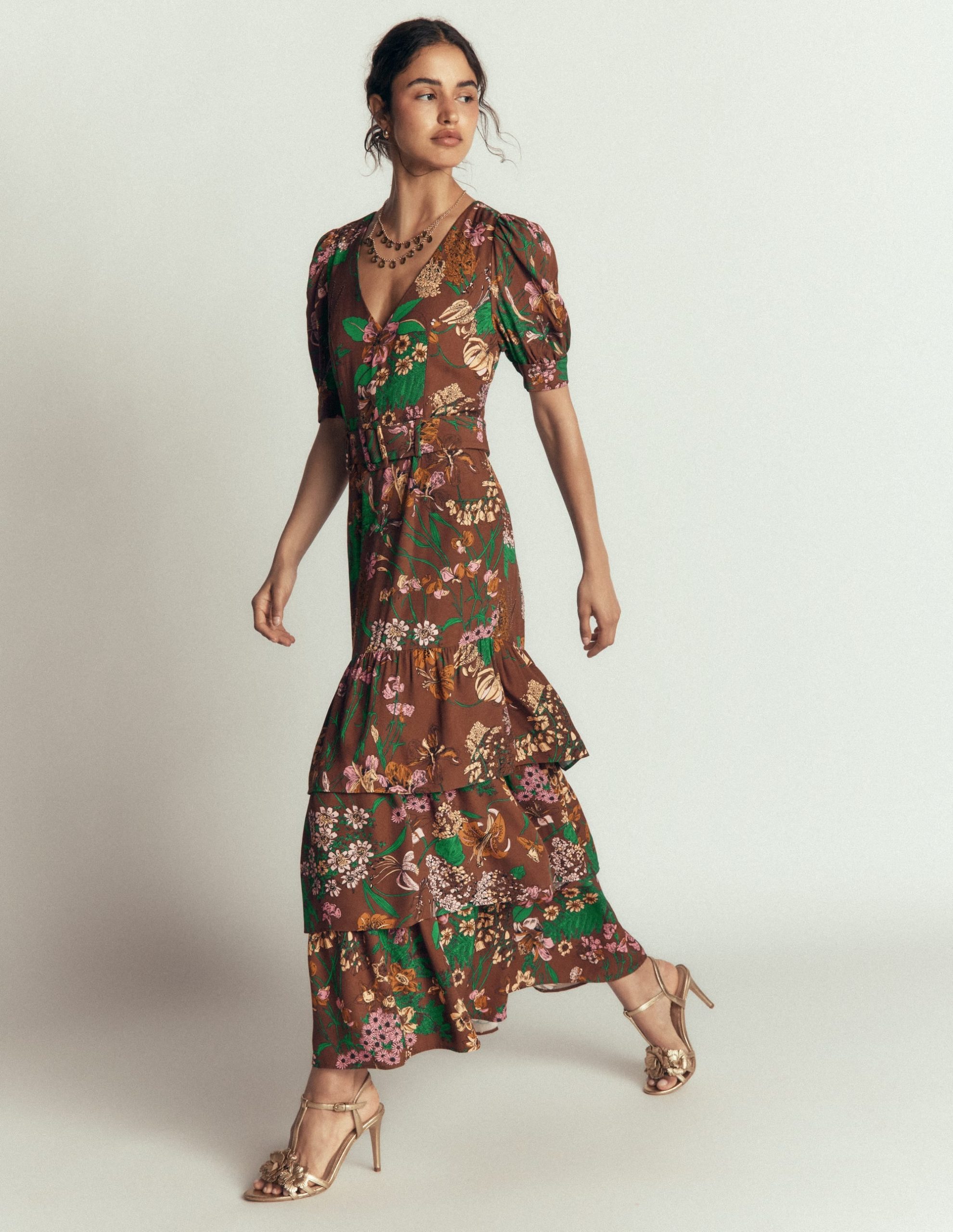 V Neck Layered Dress-Woodland. Whimsical Flora