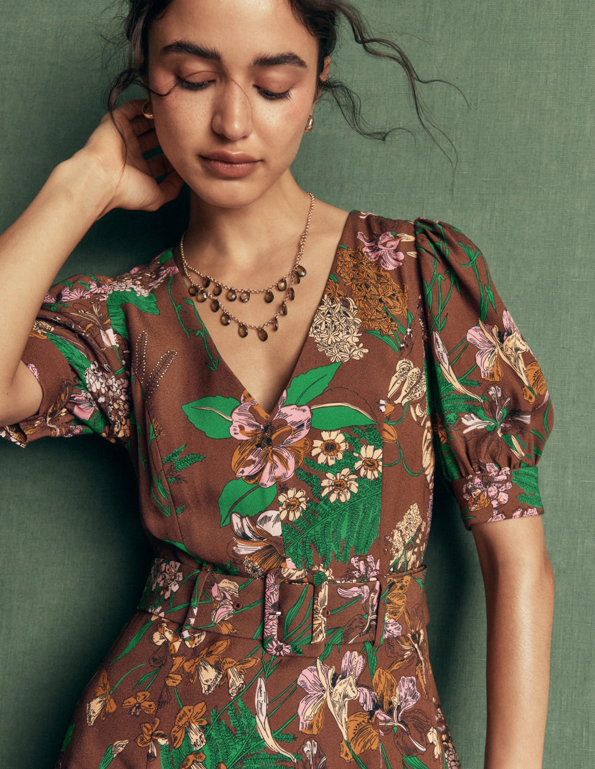 V Neck Layered Dress-Woodland. Whimsical Flora - Image 2