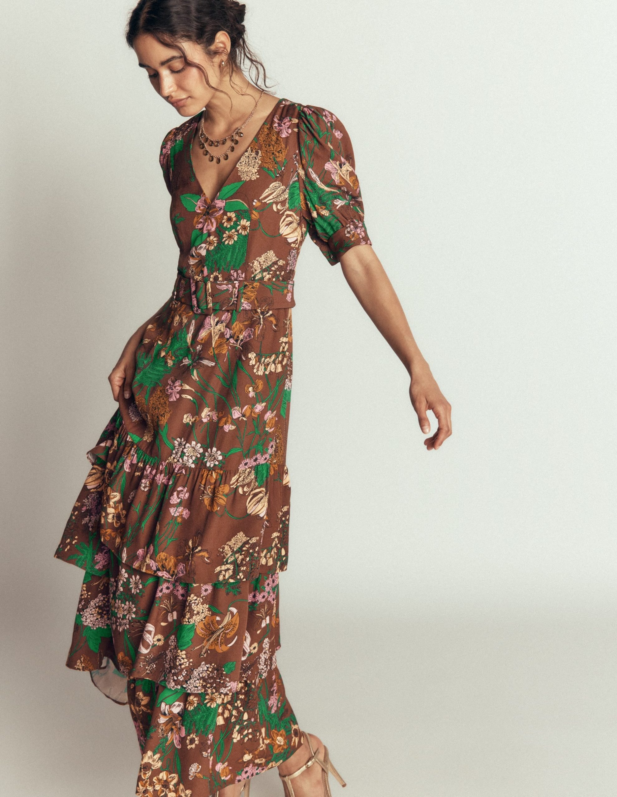V Neck Layered Dress-Woodland. Whimsical Flora - Image 4