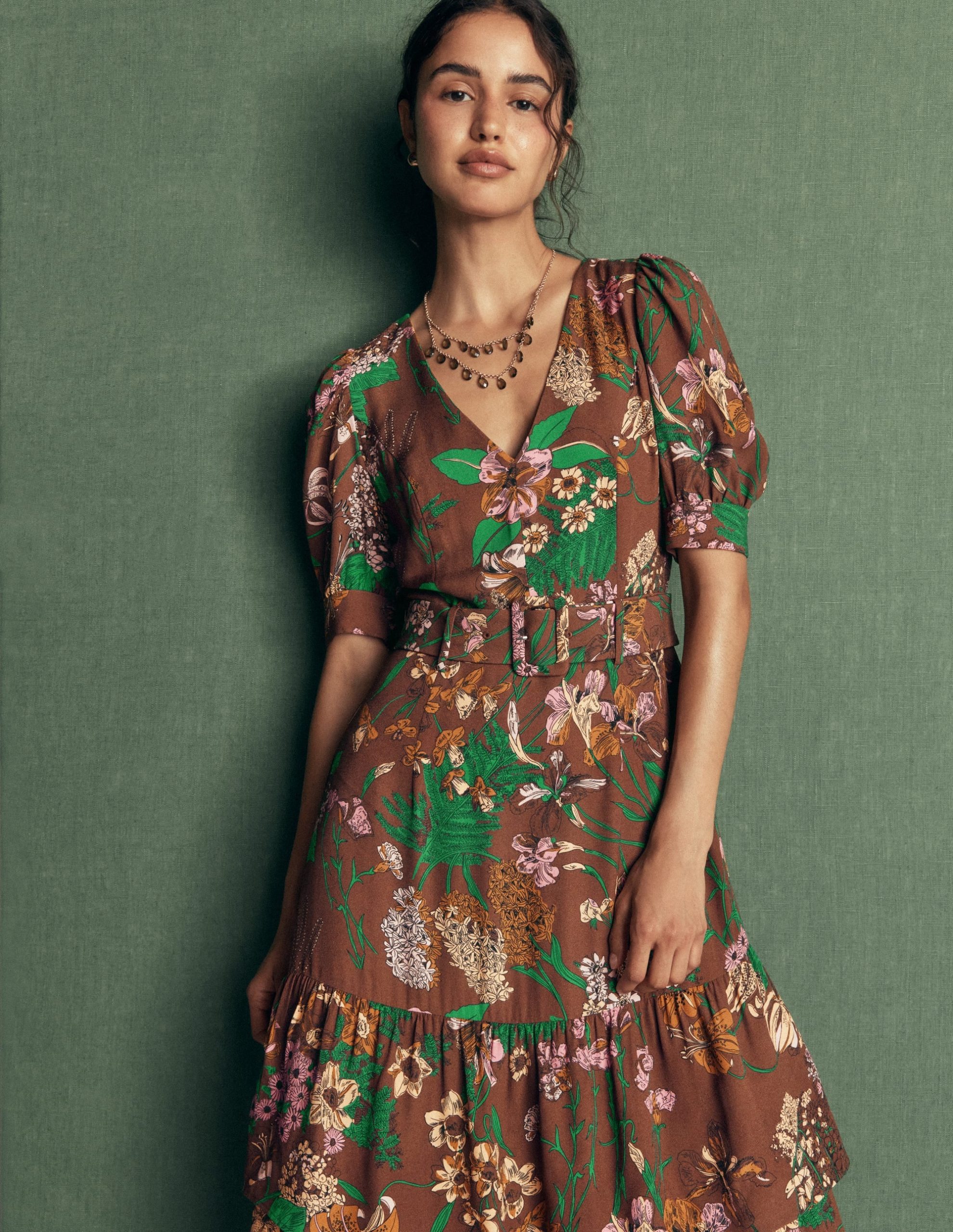 V Neck Layered Dress-Woodland. Whimsical Flora - Image 5