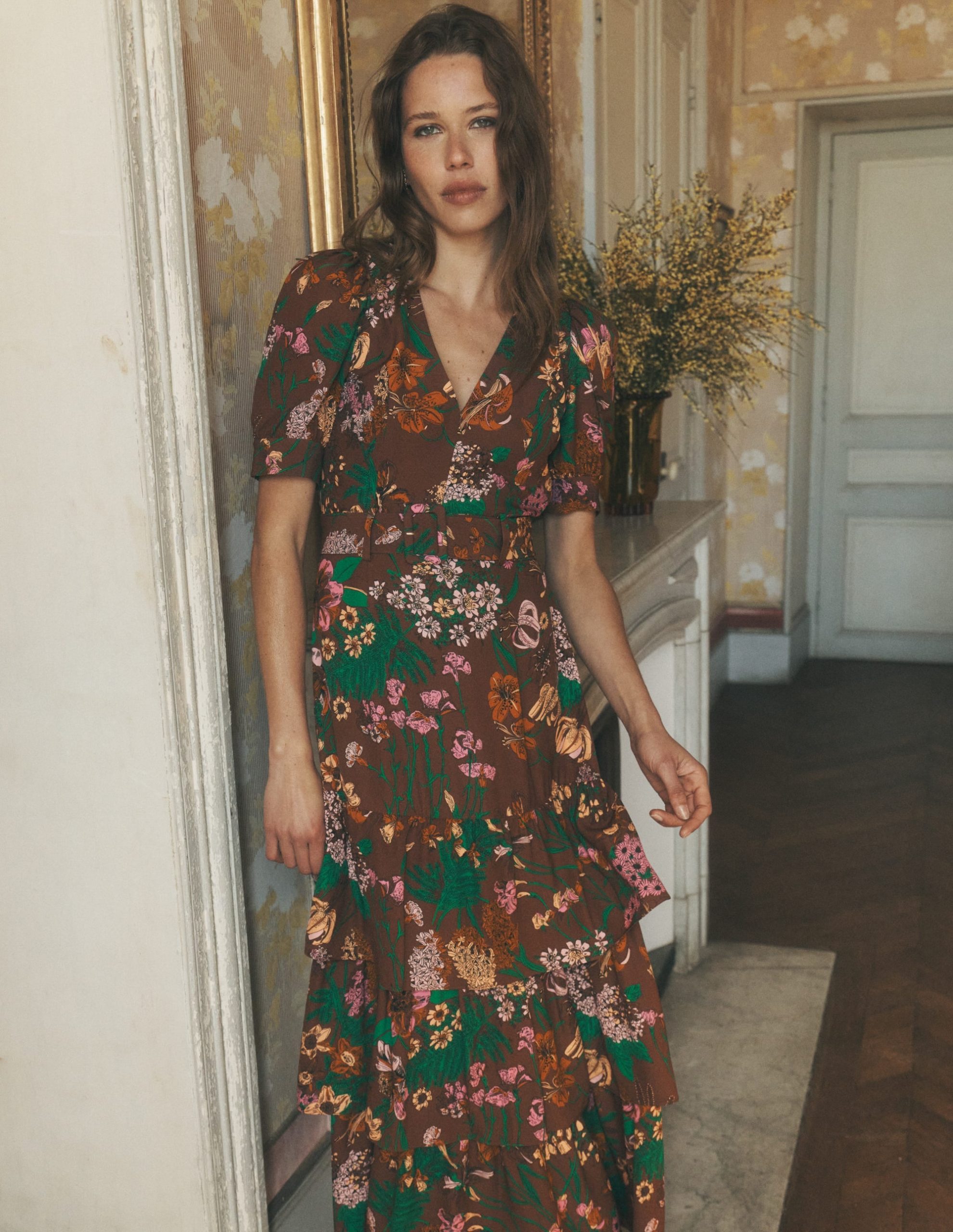 V Neck Layered Dress-Woodland. Whimsical Flora - Image 6