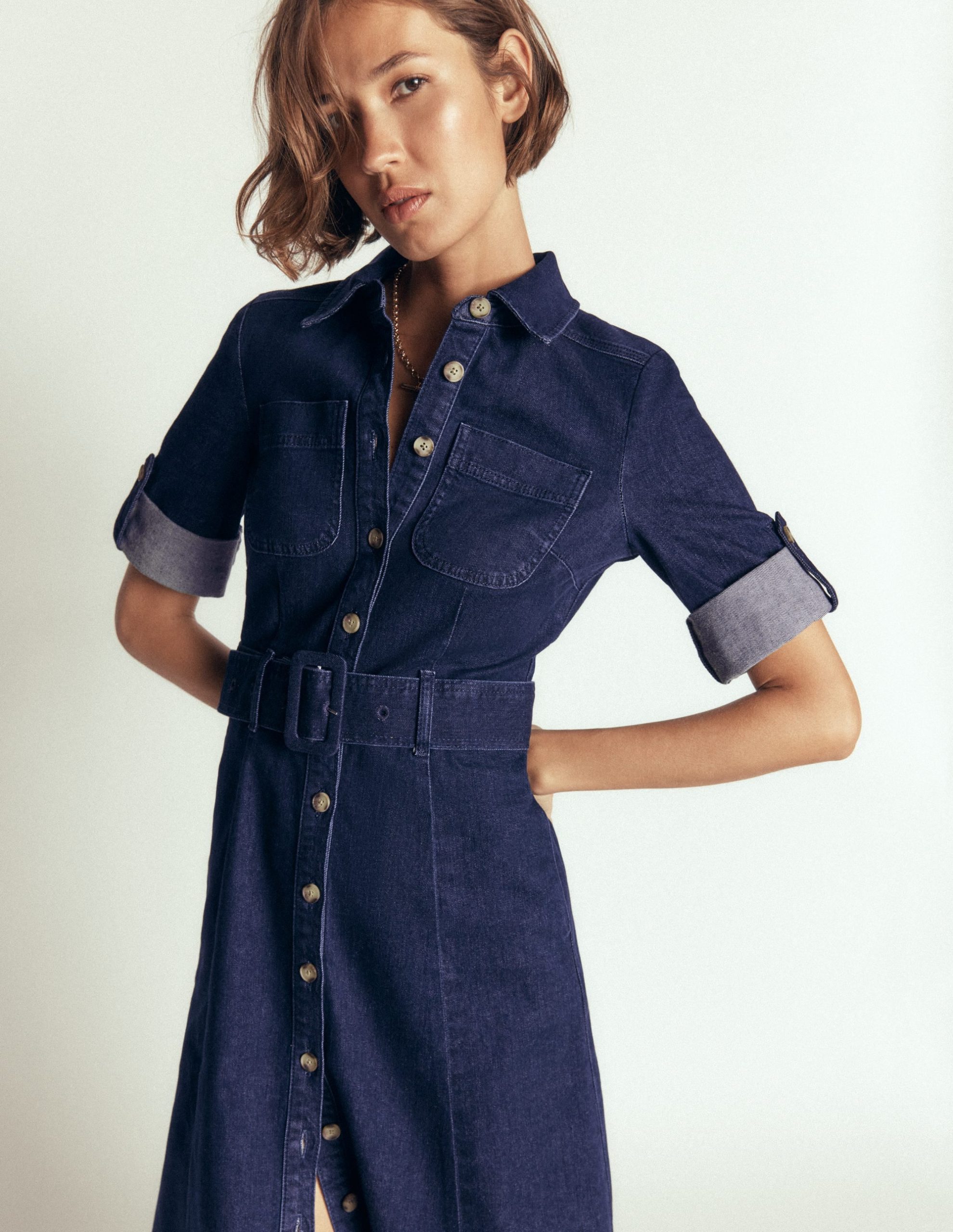 Denim Midi Shirt Dress-Indigo - Image 2