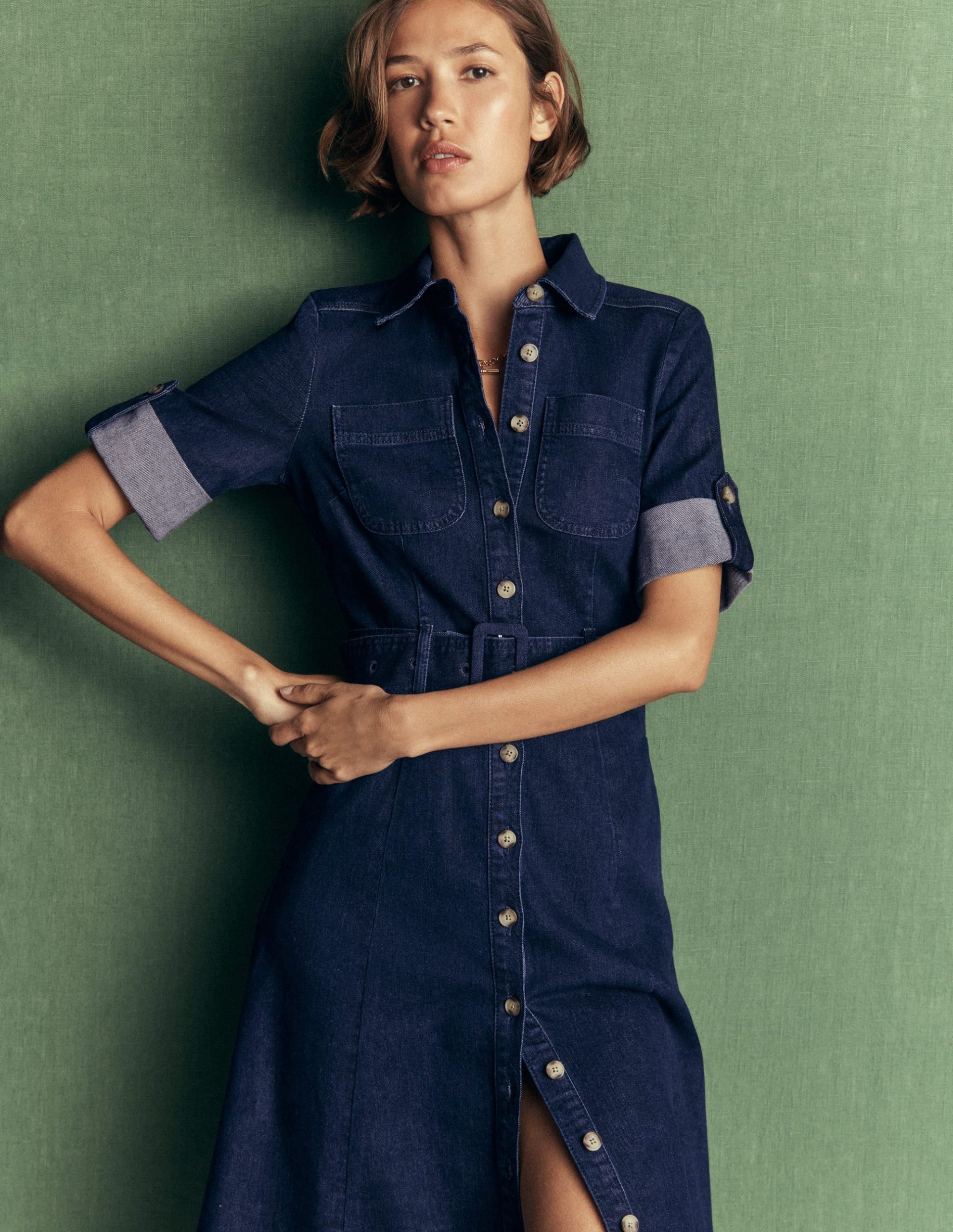 Denim Midi Shirt Dress-Indigo - Image 4
