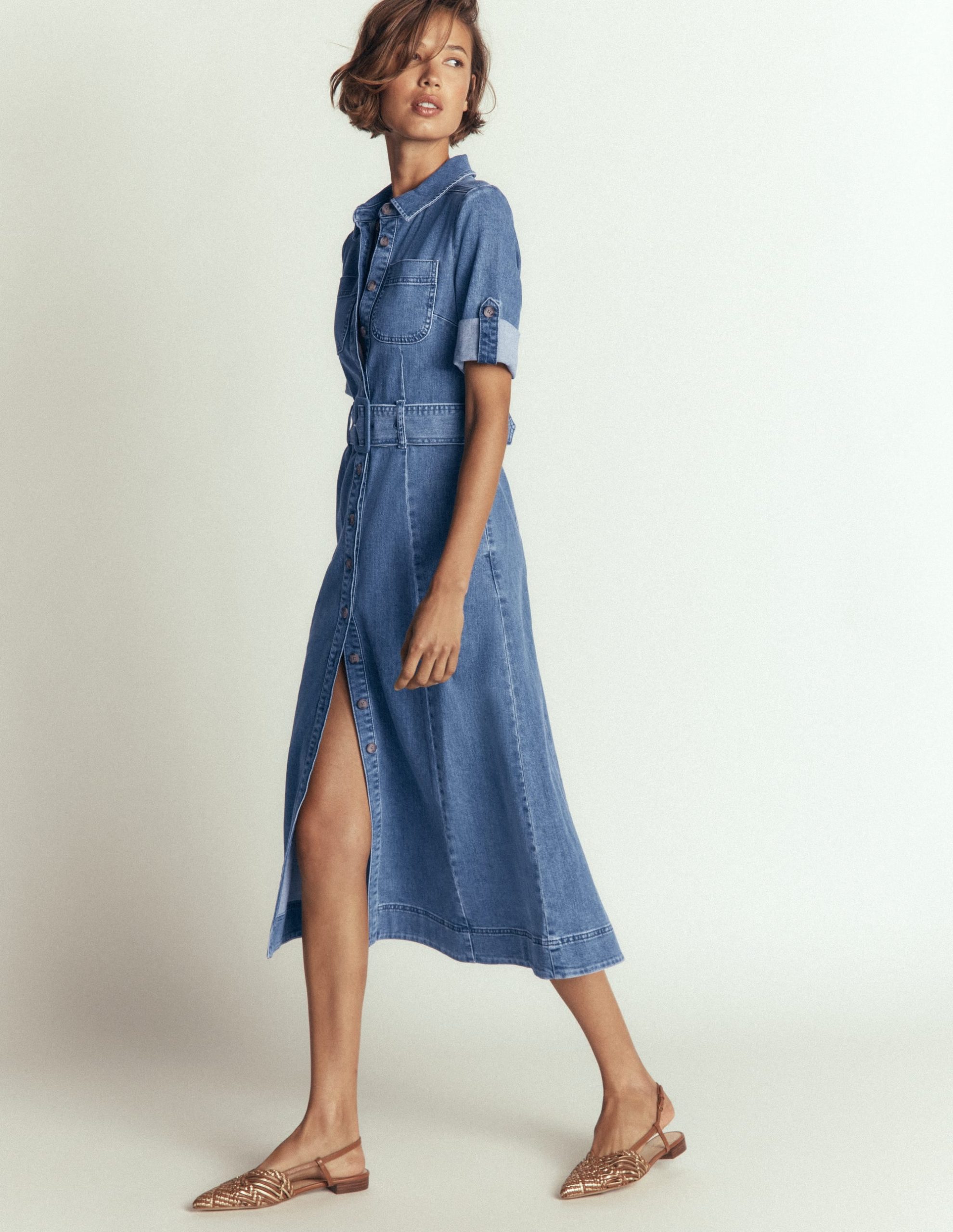 Denim Midi Shirt Dress-Light Vintage - Image 3