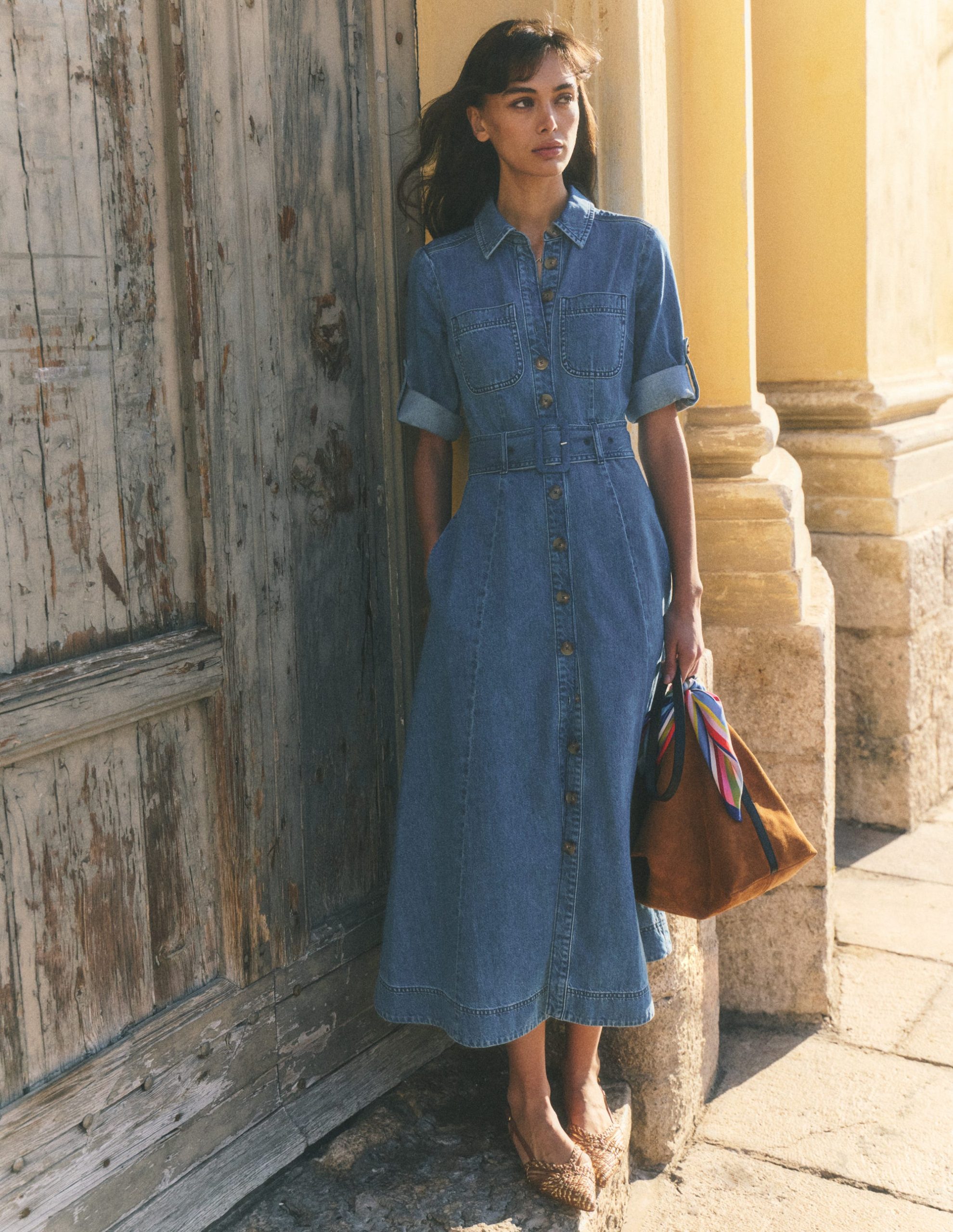 Denim Midi Shirt Dress-Light Vintage - Image 4