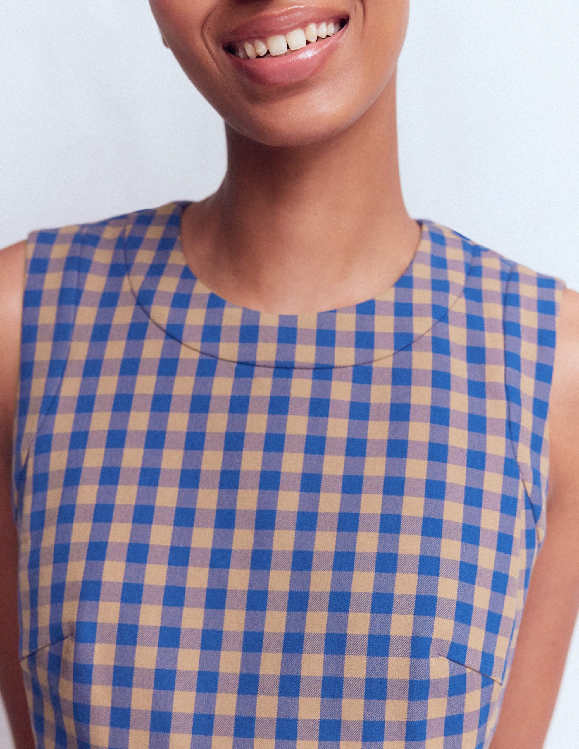 Lou Check Shift Dress-Camel. Blue Gingham - Image 2