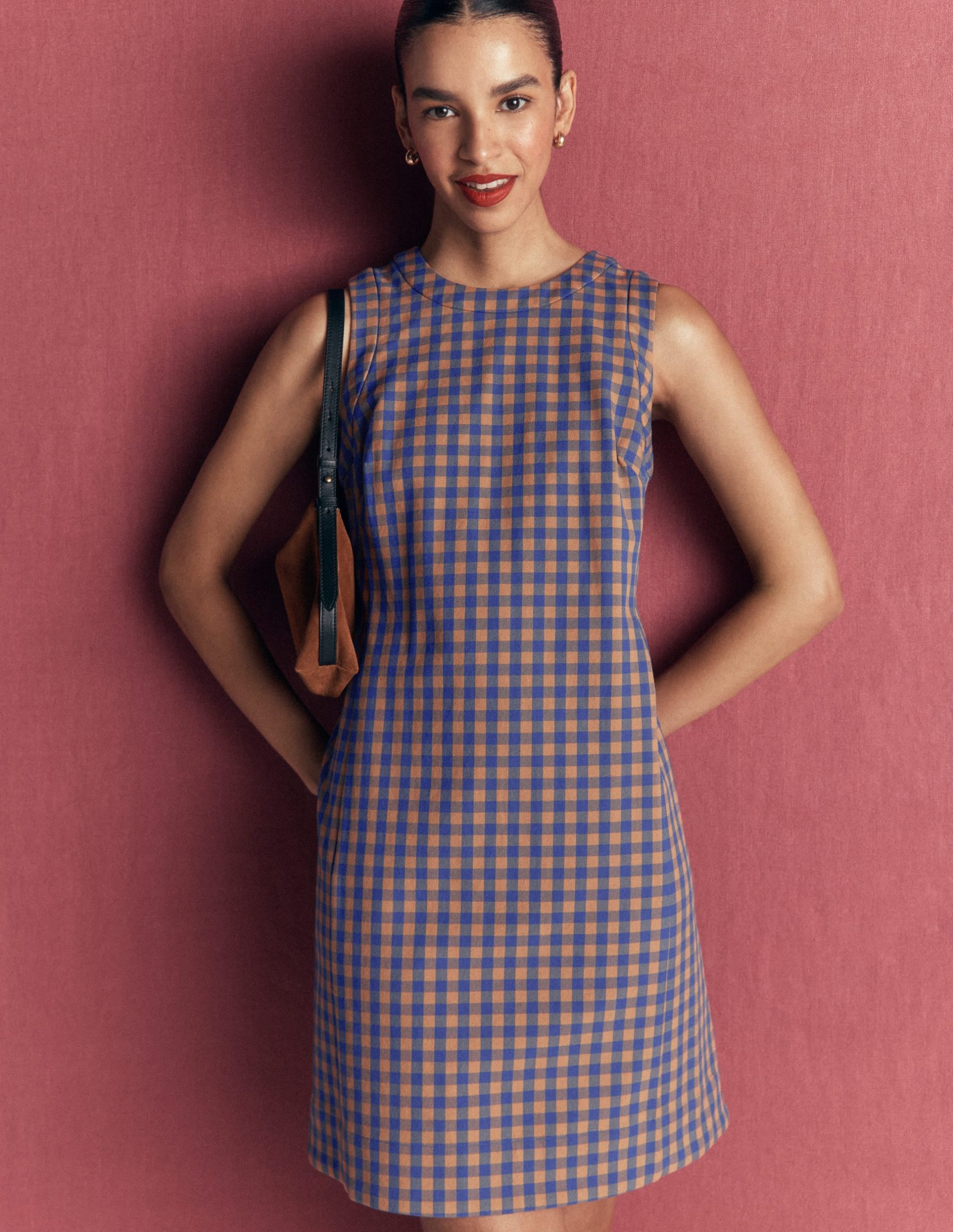 Lou Check Shift Dress-Camel. Blue Gingham - Image 3
