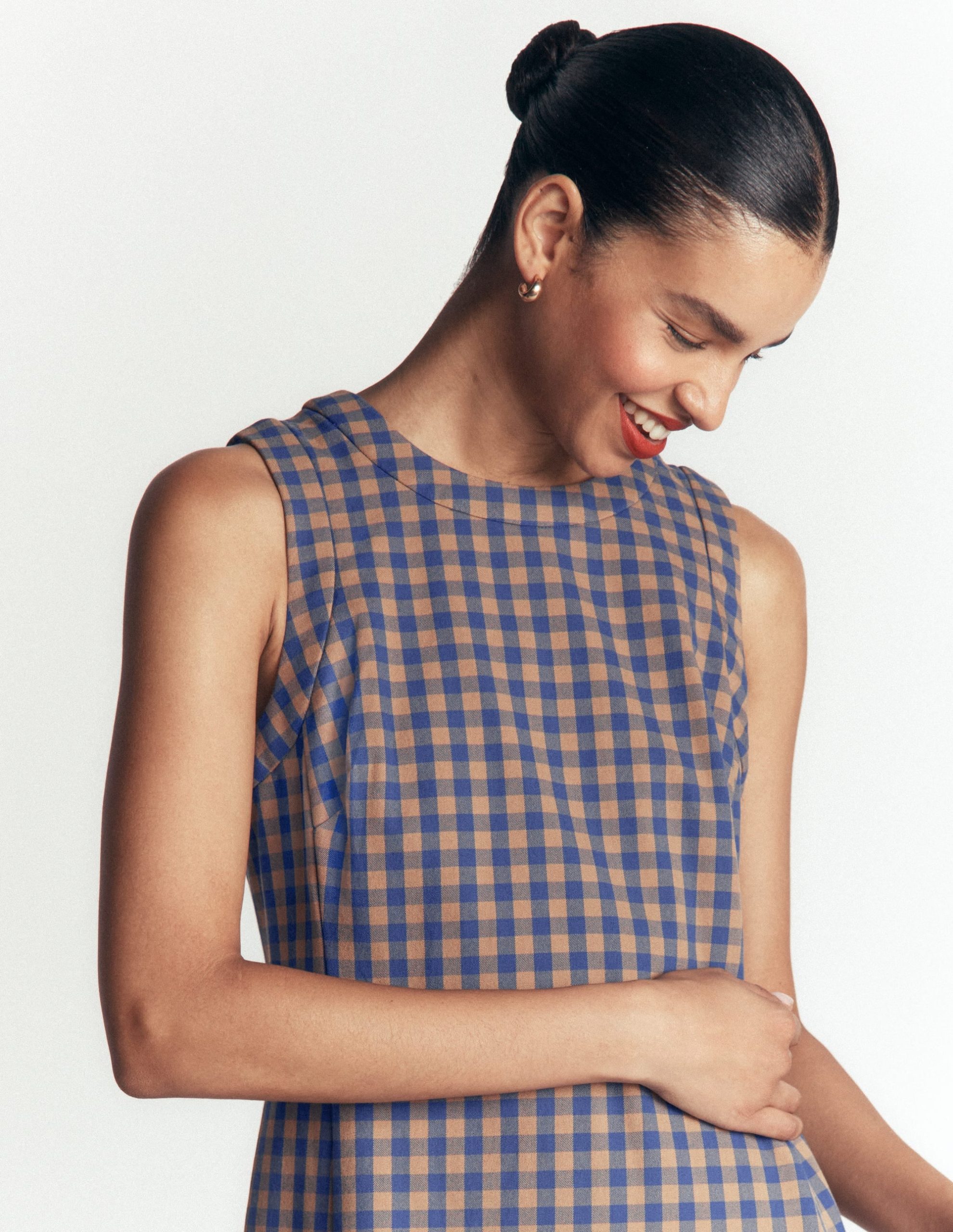 Lou Check Shift Dress-Camel. Blue Gingham - Image 4