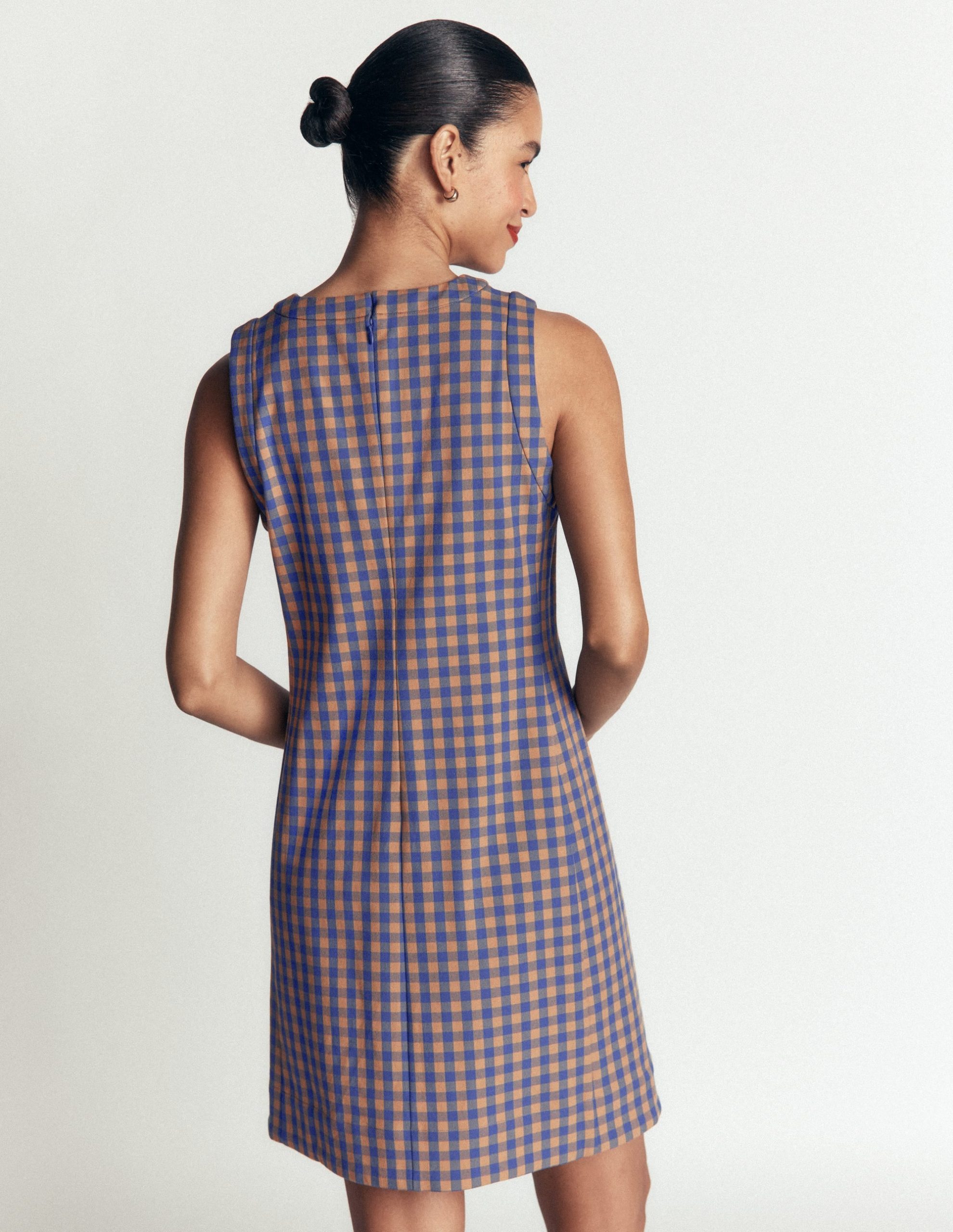 Lou Check Shift Dress-Camel. Blue Gingham - Image 5
