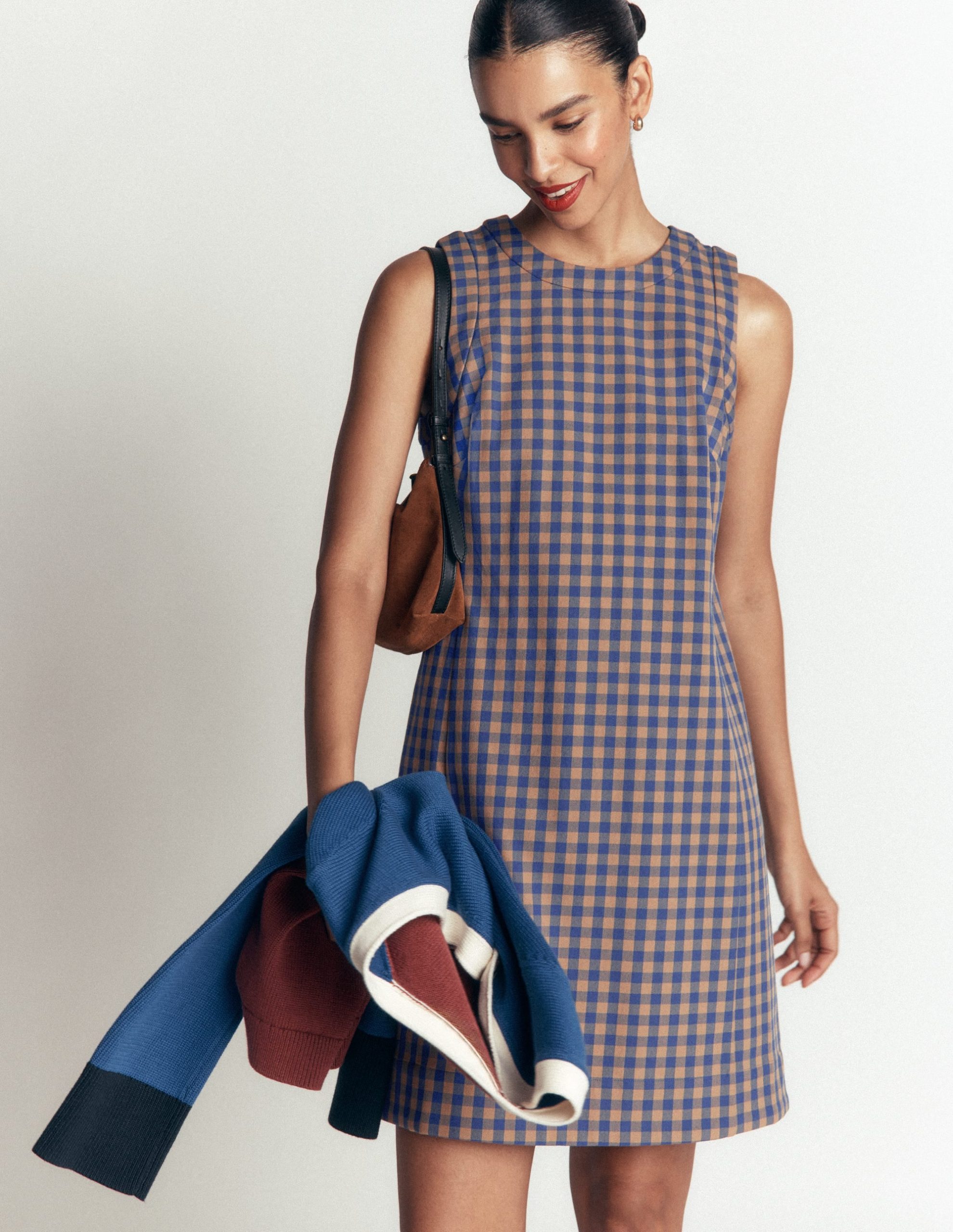Lou Check Shift Dress-Camel. Blue Gingham - Image 6