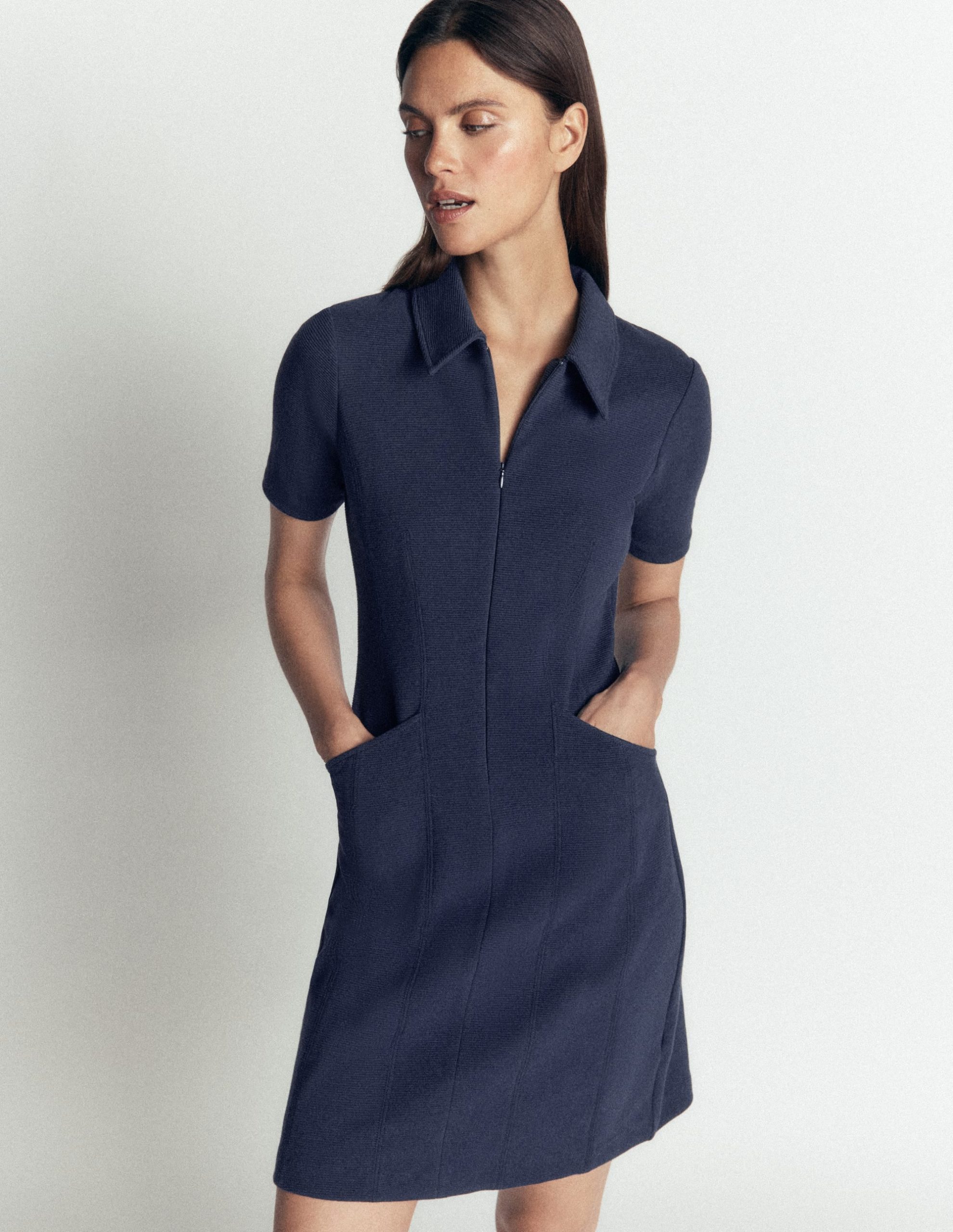 Nia Short Sleeve Ottoman Dress-Navy - Image 4