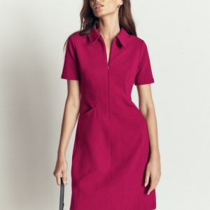 Nia Short Sleeve Ottoman Dress-Beetroot Red