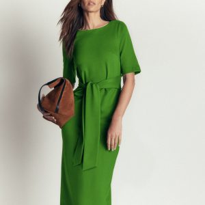 Belted Ponte Midi Dress-Promenade Green