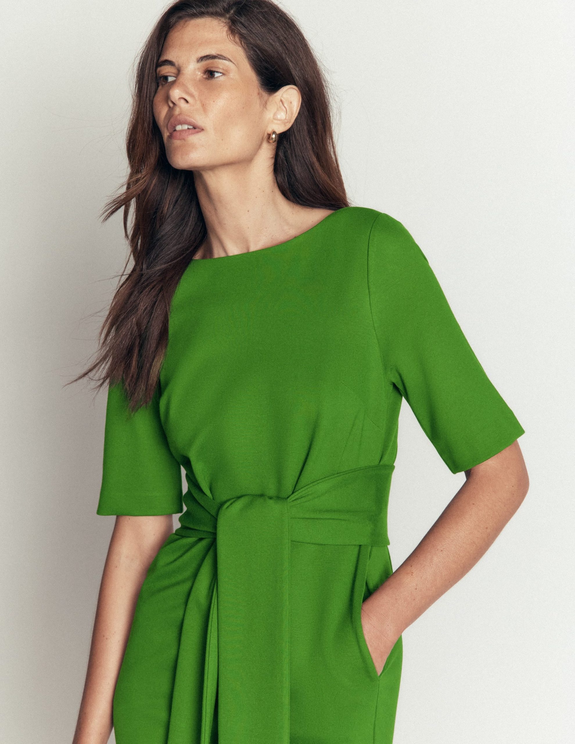 Belted Ponte Midi Dress-Promenade Green - Image 2