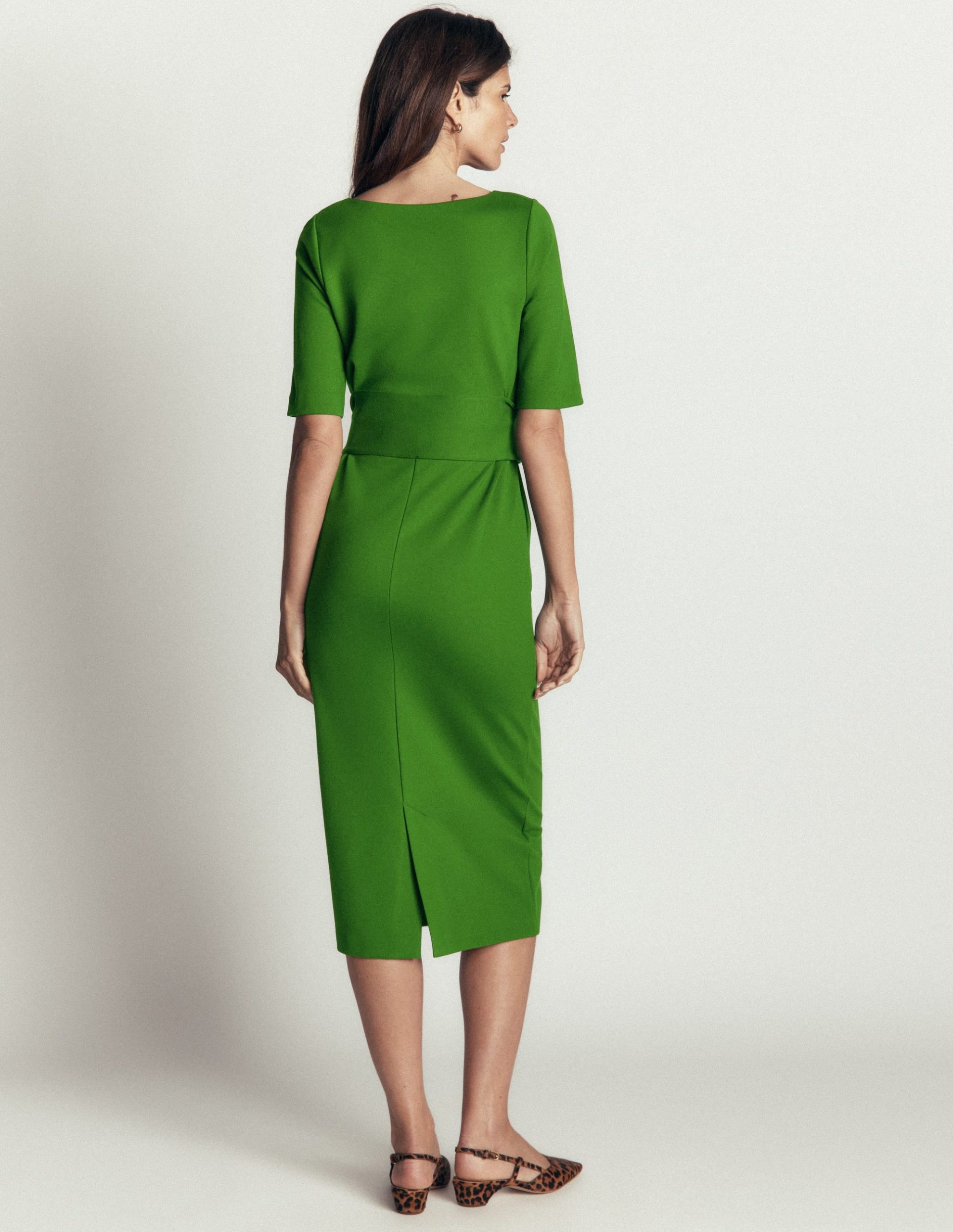 Belted Ponte Midi Dress-Promenade Green - Image 3