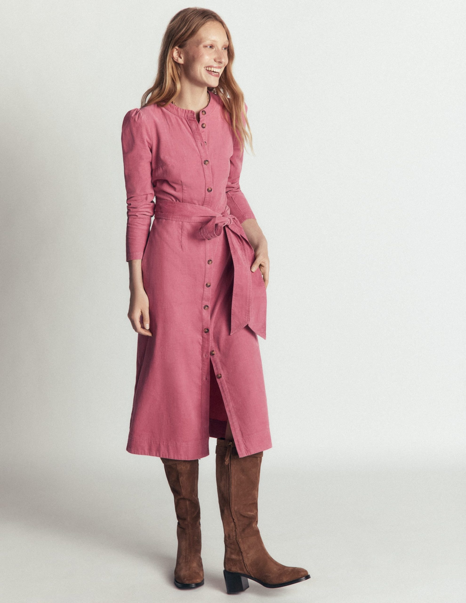 Louise Cord Midi Shirt Dress-Pink Heather - Image 3