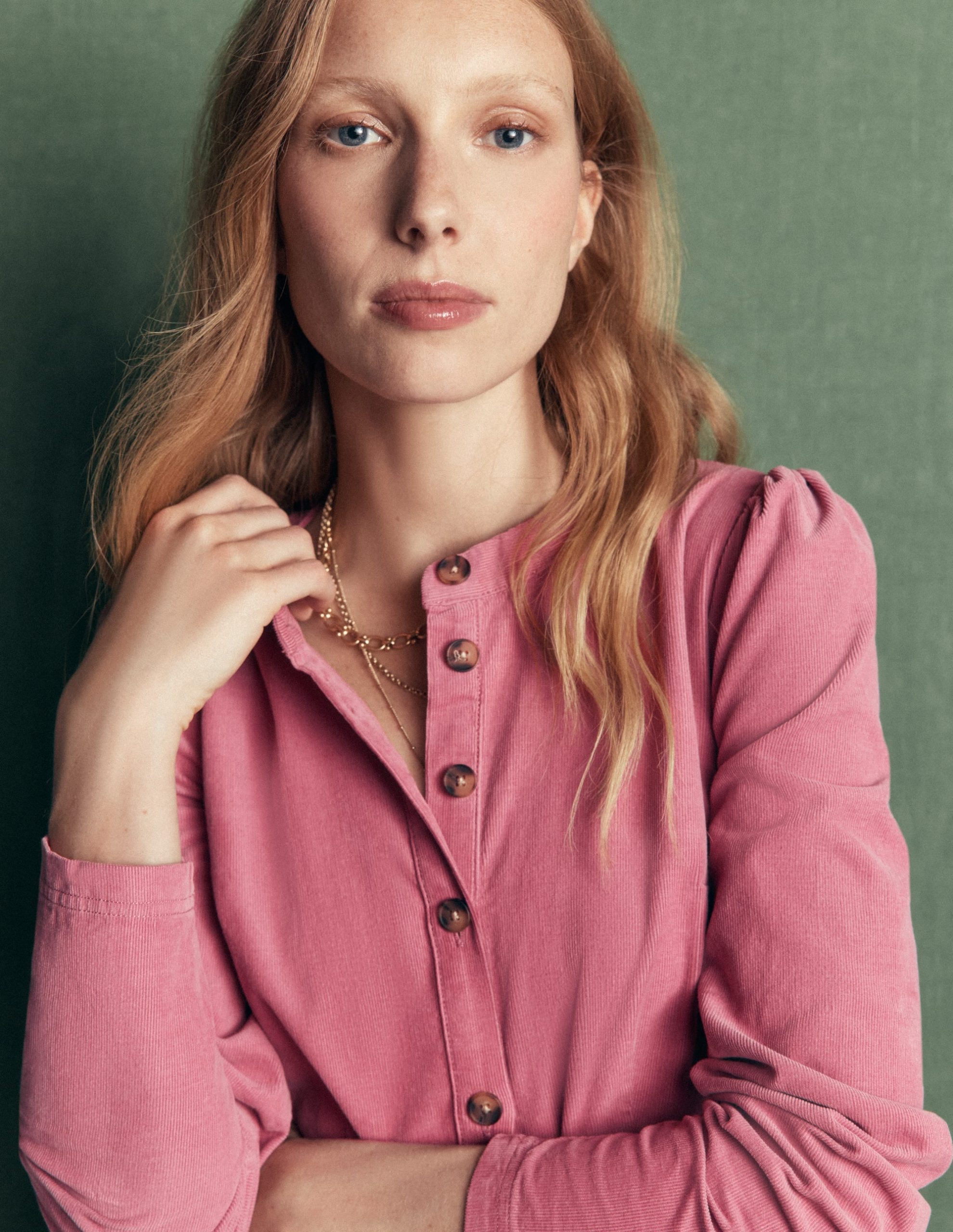Louise Cord Midi Shirt Dress-Pink Heather - Image 4