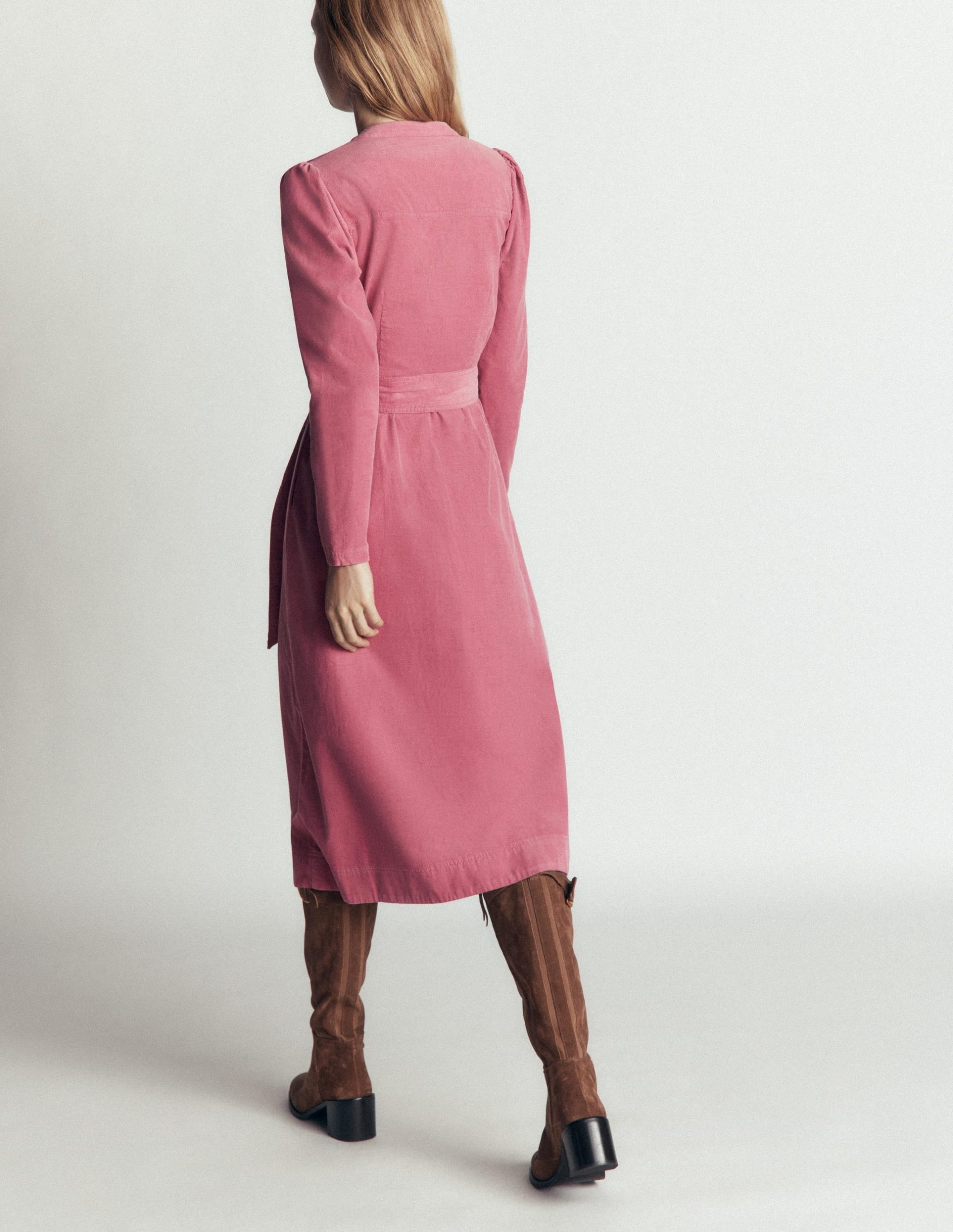 Louise Cord Midi Shirt Dress-Pink Heather - Image 5
