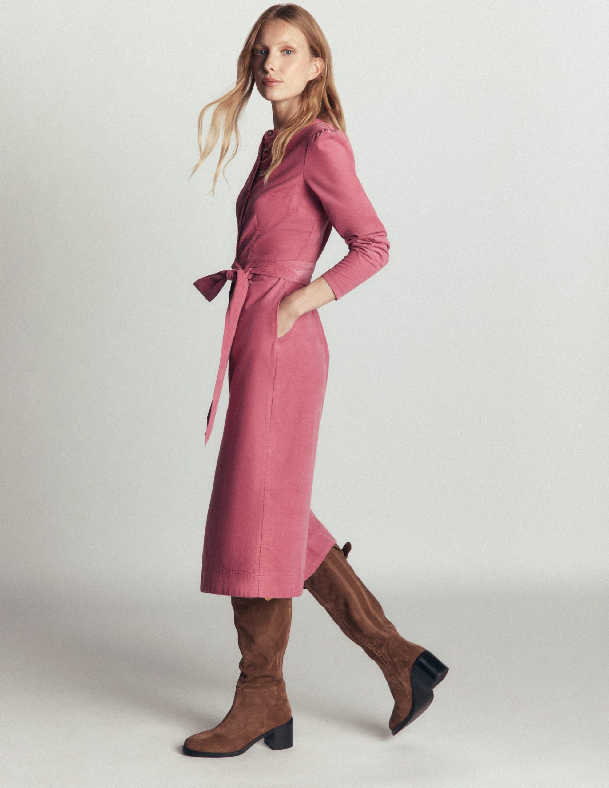 Louise Cord Midi Shirt Dress-Pink Heather - Image 7