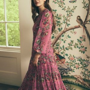 Multi Tiered Maxi Dress-Pink Heather. Frosted Flora