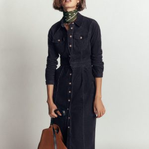 Fleur Cord Midi Dress-Navy