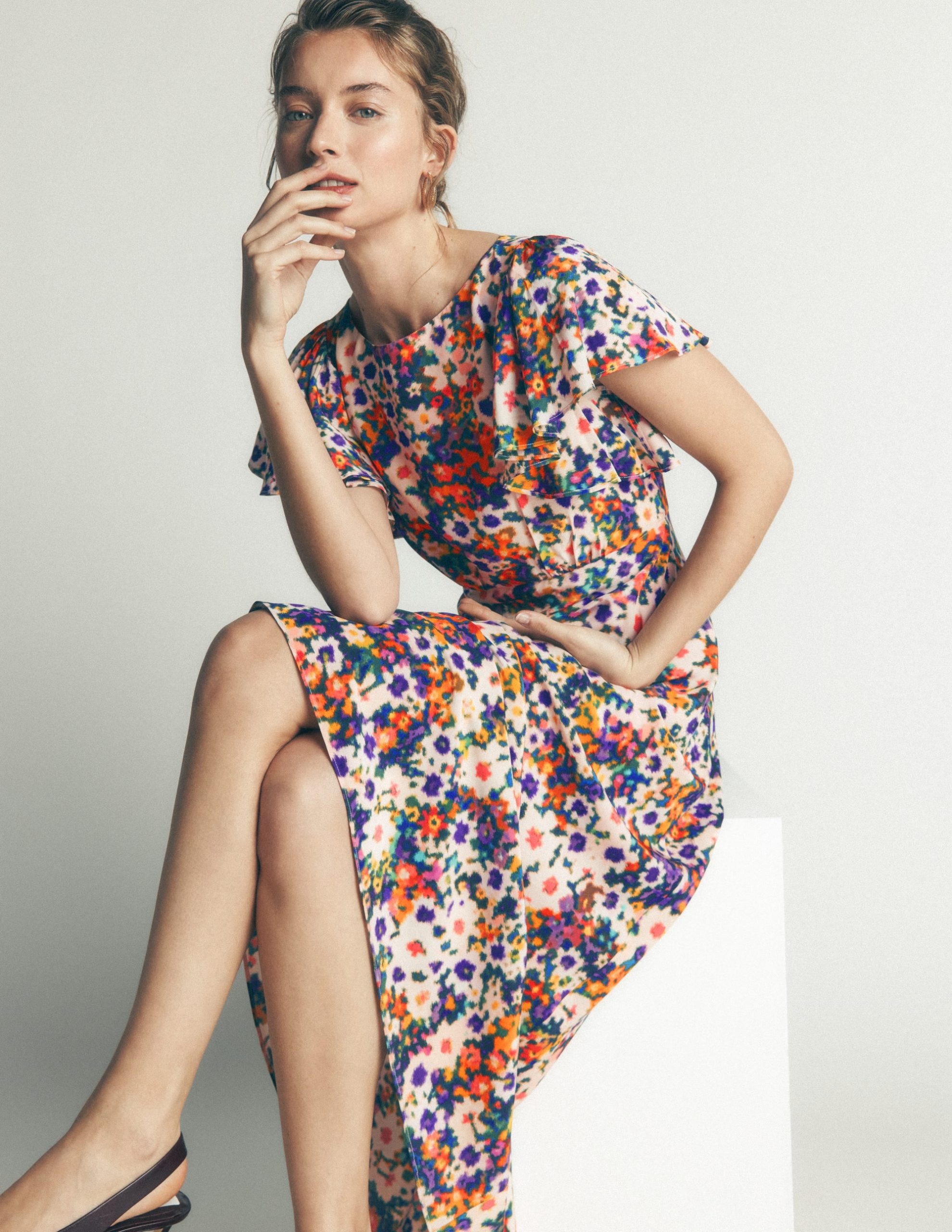 Draped Sleeve Occasion Dress-Multi. Flora Fusion - Image 4