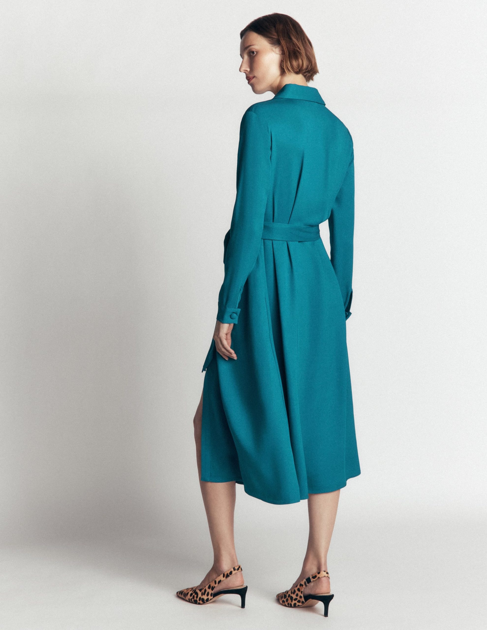 Kate Pleated Shirt Dress-Deep Sea Green - Image 5