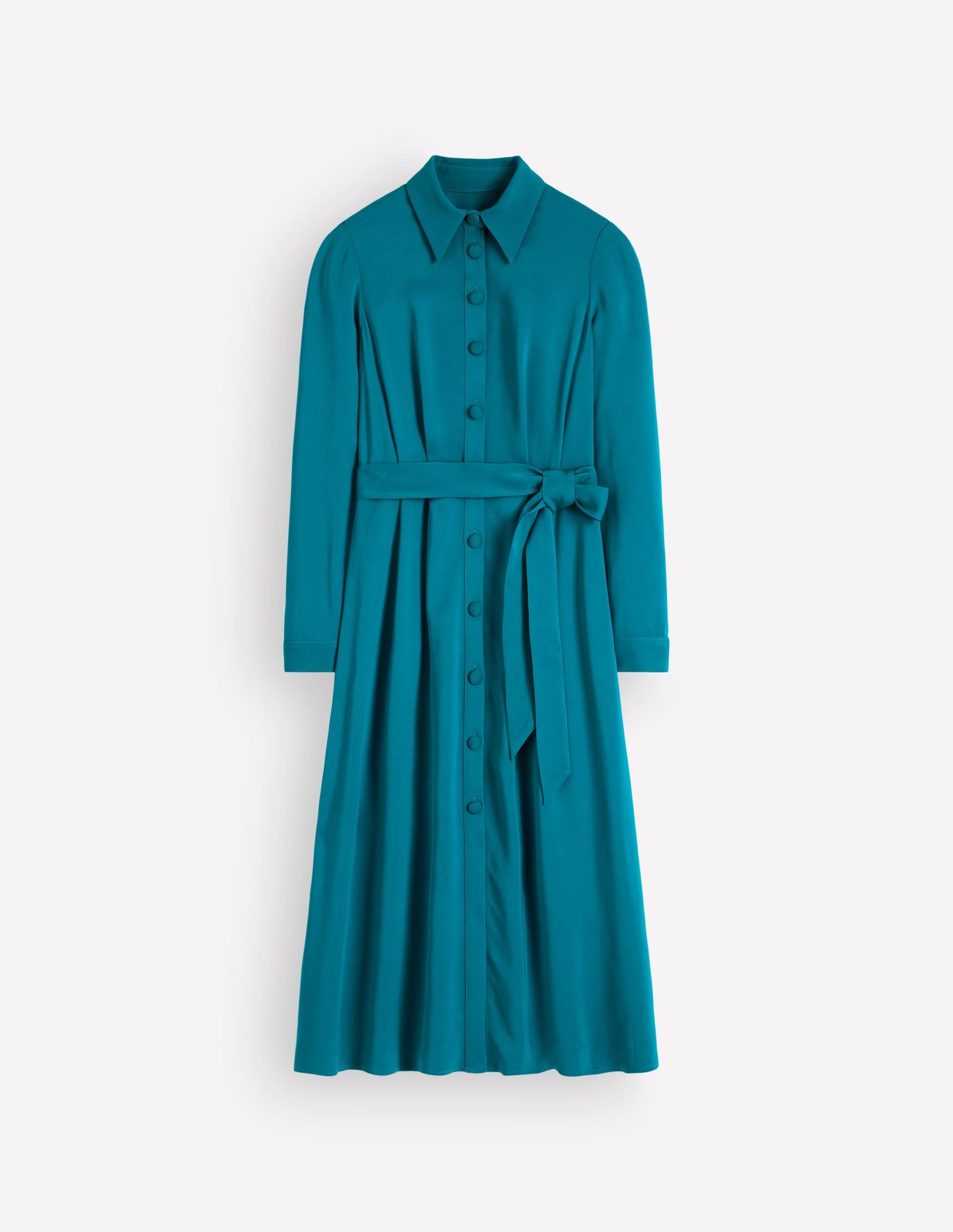 Kate Pleated Shirt Dress-Deep Sea Green - Image 9