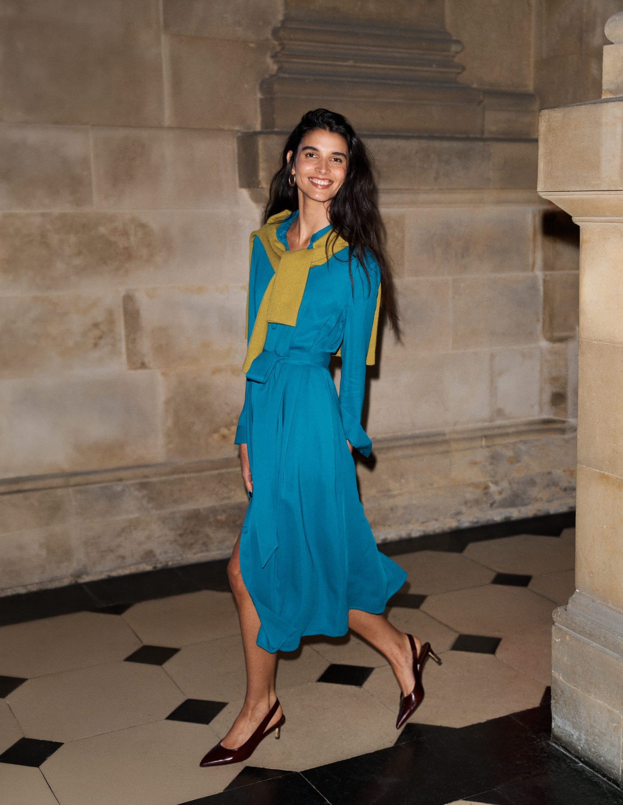 Kate Pleated Shirt Dress-Deep Sea Green - Image 8