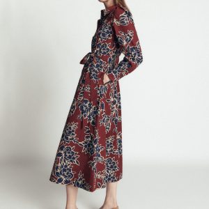 Maeve Cotton Midi Shirt Dress-Brown. Enchanted Peony Large