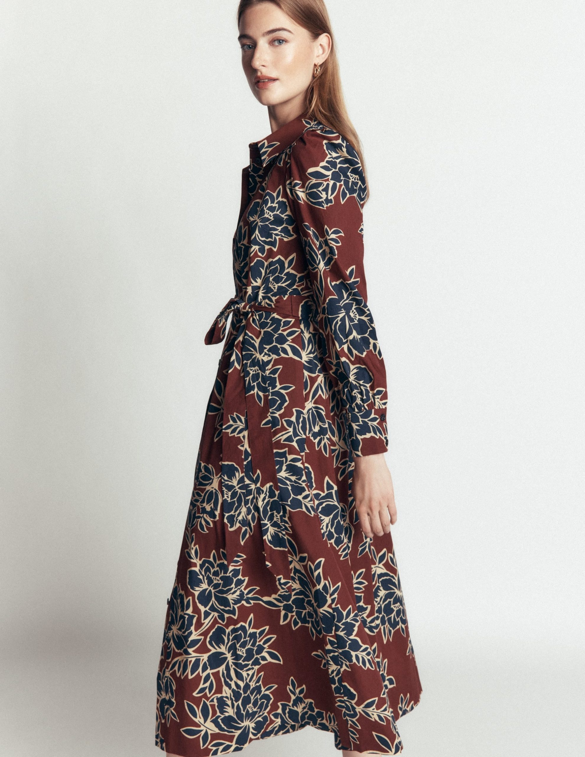 Maeve Cotton Midi Shirt Dress-Brown. Enchanted Peony Large - Image 2