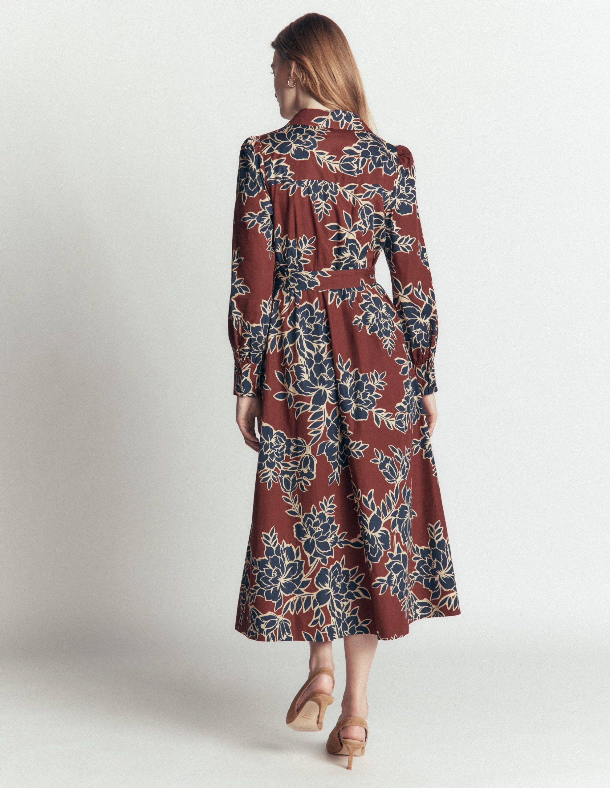 Maeve Cotton Midi Shirt Dress-Brown. Enchanted Peony Large - Image 3