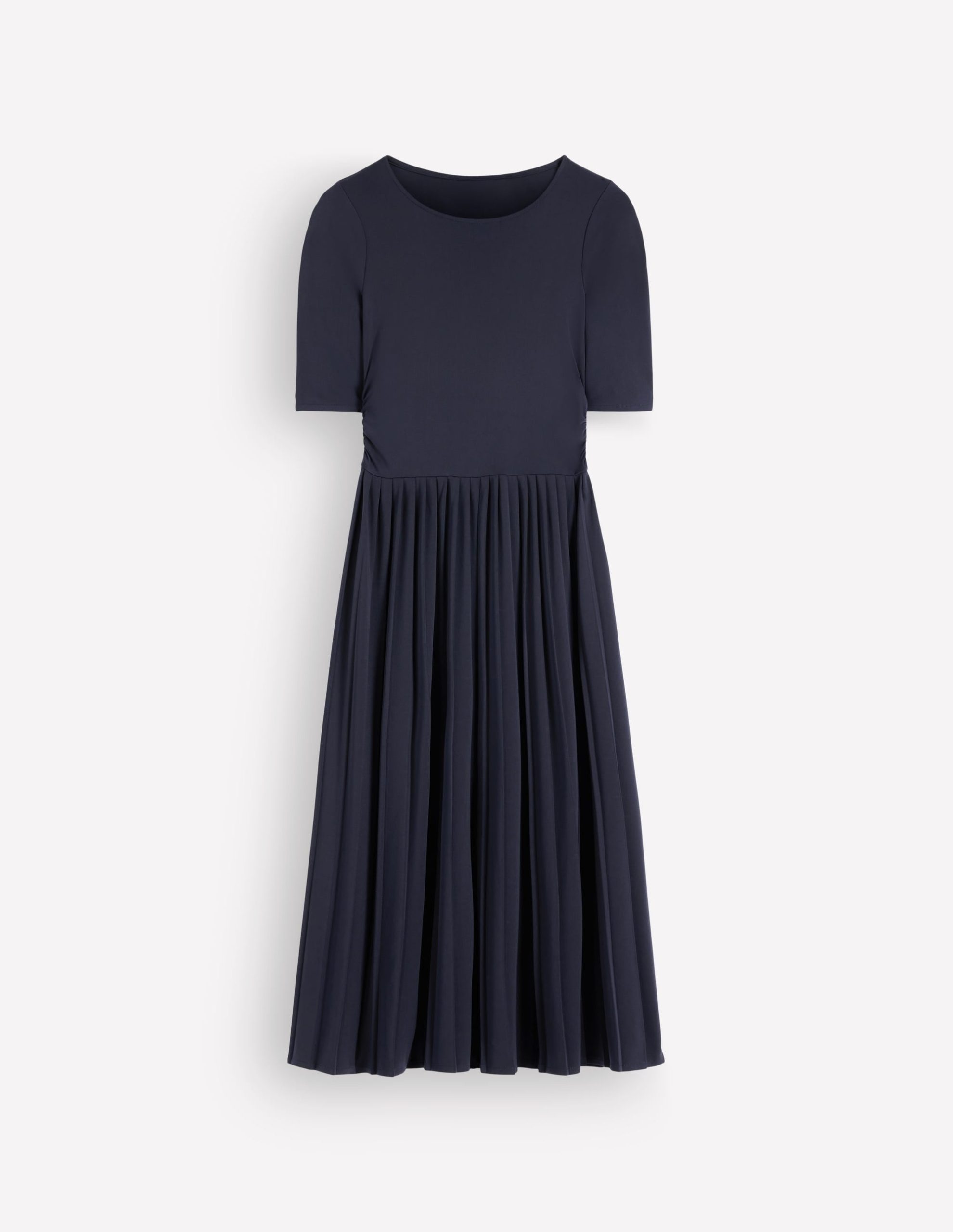 Pleated Jersey Midi Dress-Navy - Image 6