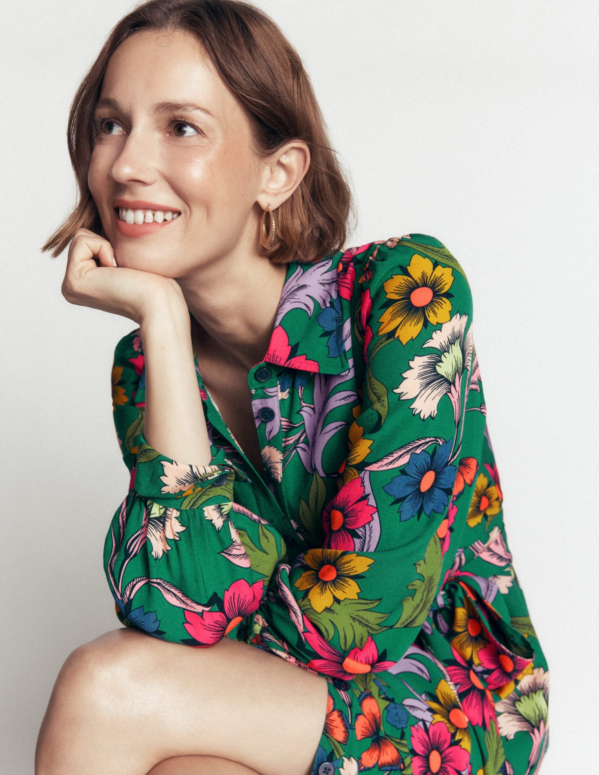 Maeve Occasion Shirt Dress-Jewel Green. Butterfly Bouquet - Image 4