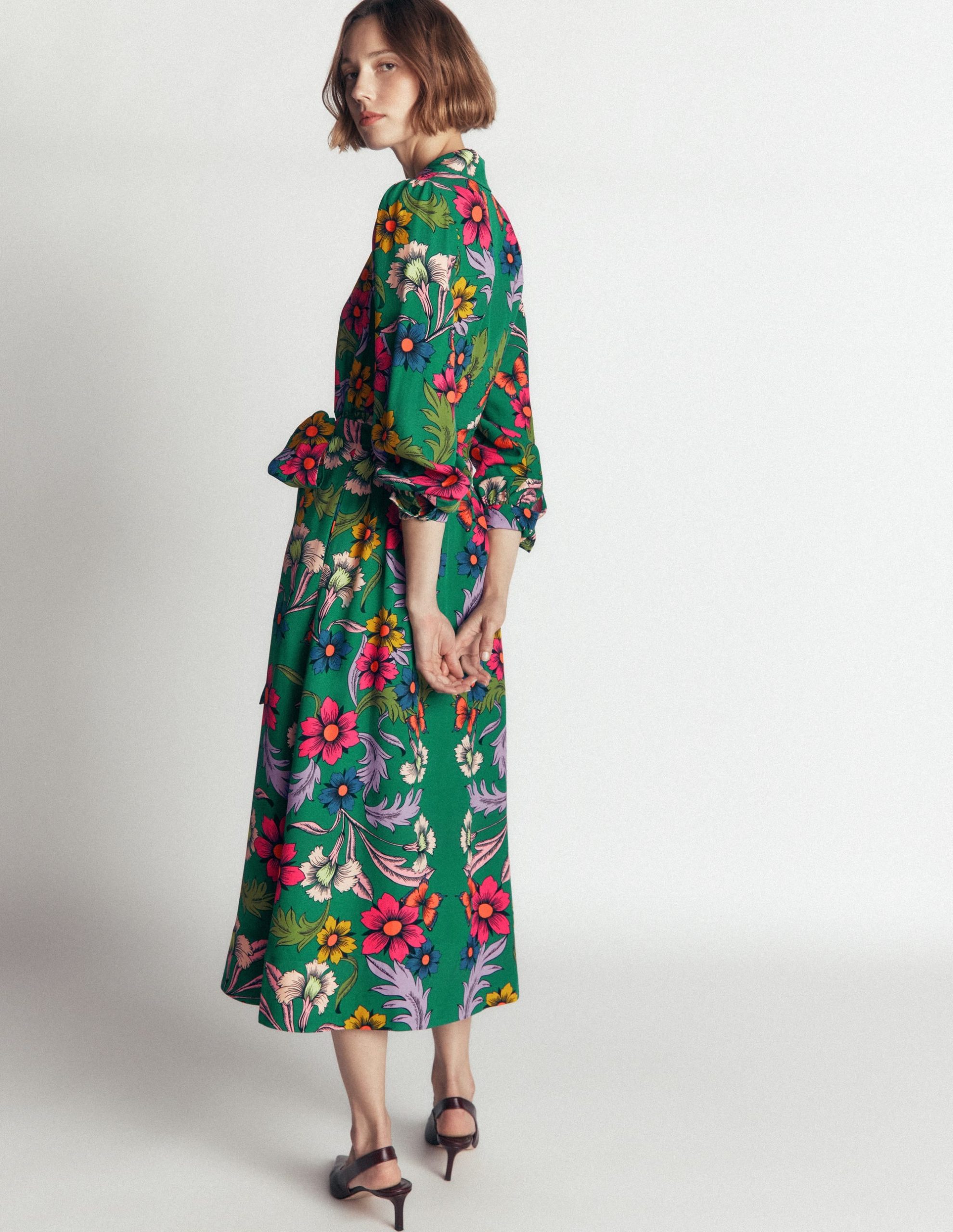 Maeve Occasion Shirt Dress-Jewel Green. Butterfly Bouquet - Image 5