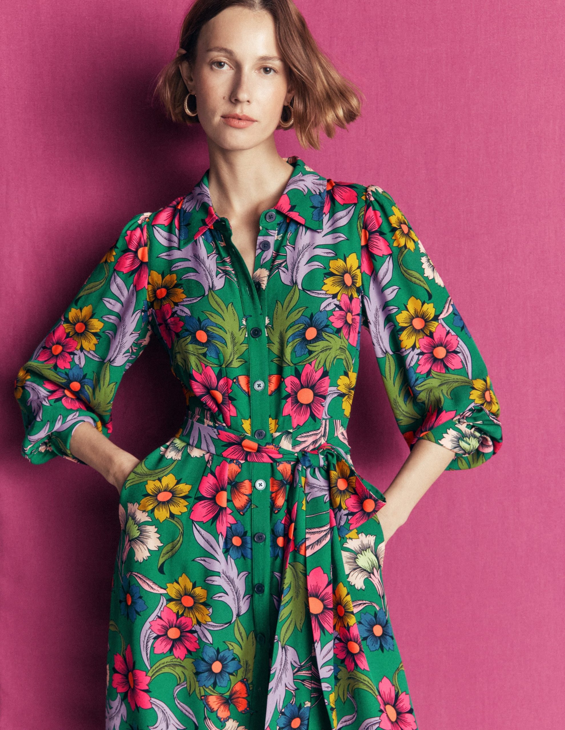Maeve Occasion Shirt Dress-Jewel Green. Butterfly Bouquet - Image 2