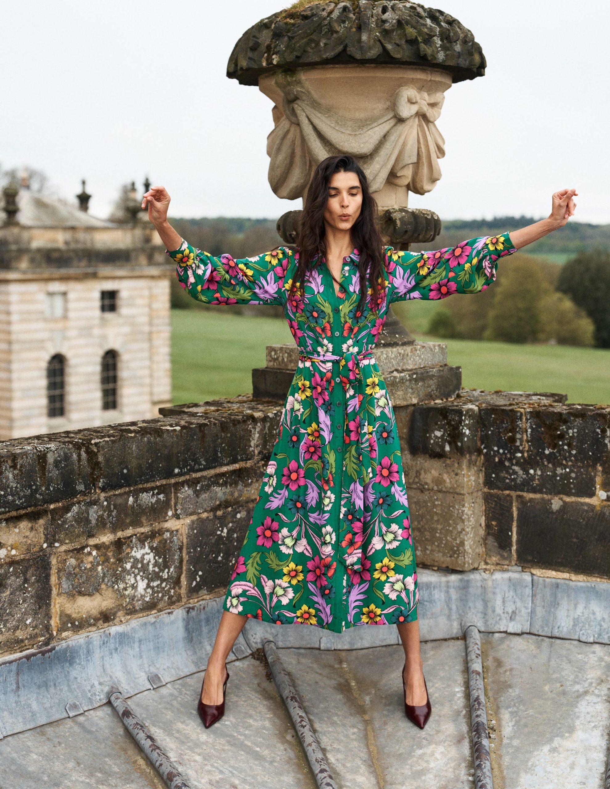 Maeve Occasion Shirt Dress-Jewel Green. Butterfly Bouquet