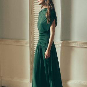 Drape Jersey Crepe Maxi Dress-Hunter Green