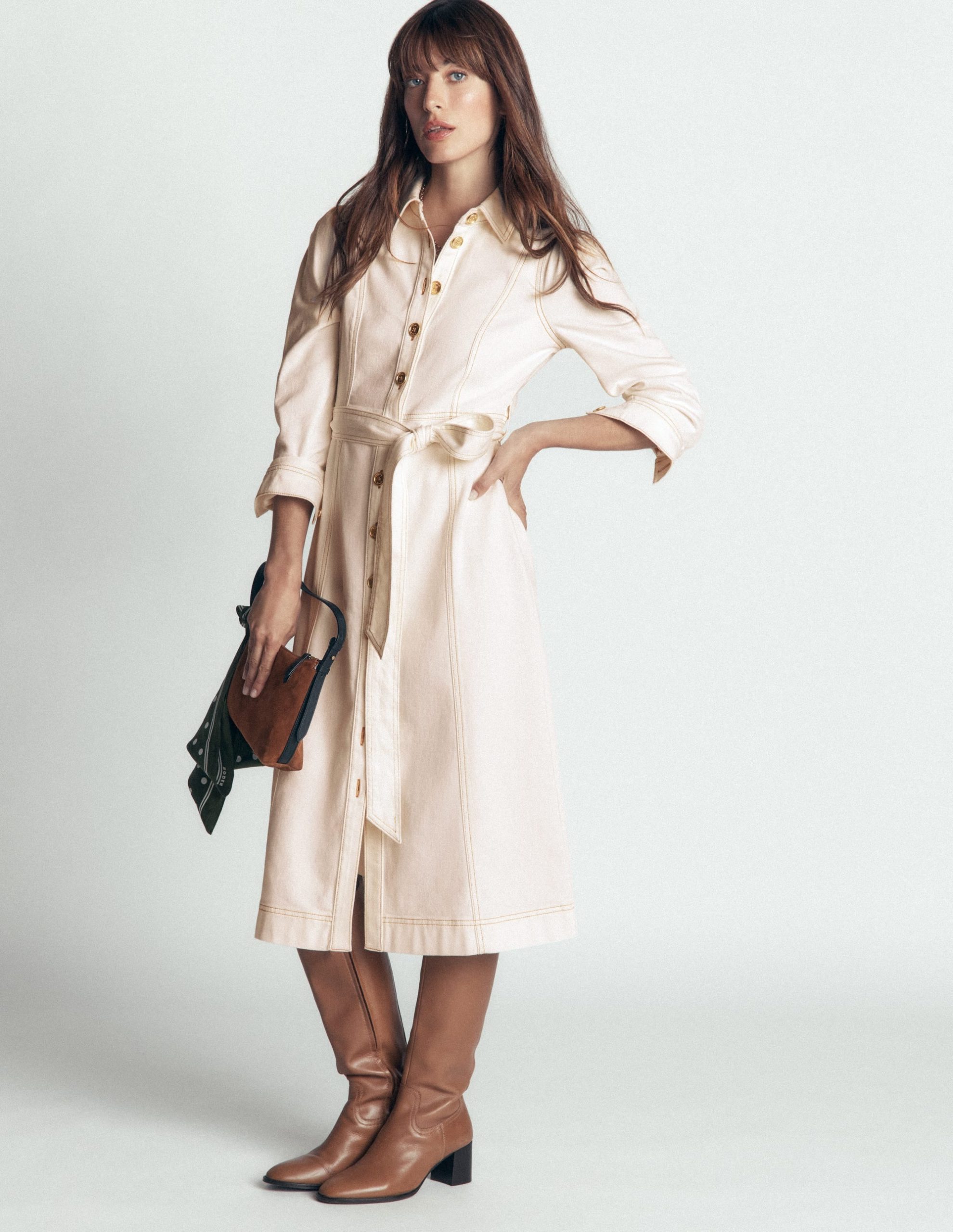 Belted Denim Midi Dress-Ecru Denim - Image 2