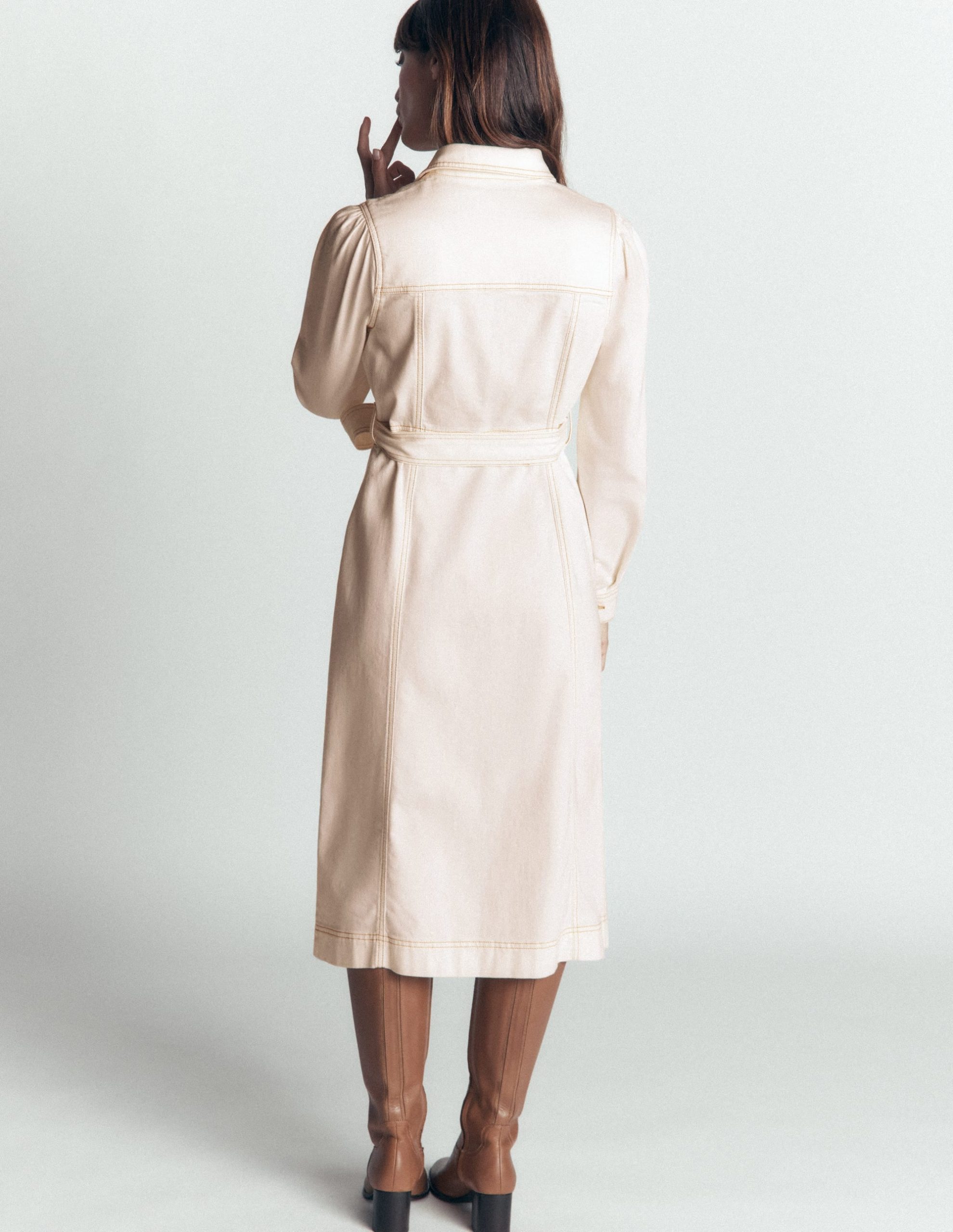 Belted Denim Midi Dress-Ecru Denim - Image 3