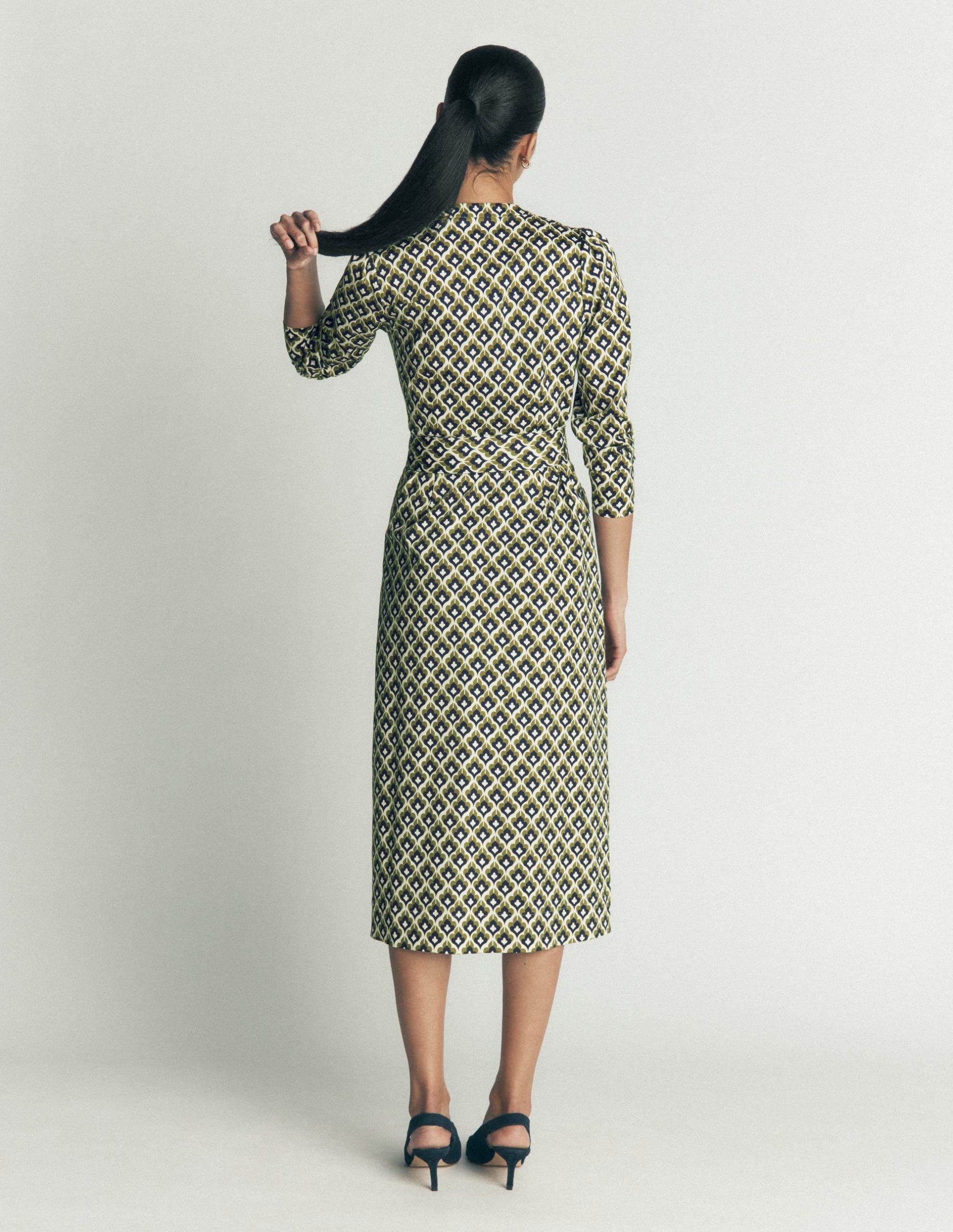Louise Midi Shirt Dress-French Navy. Geo Party - Image 3