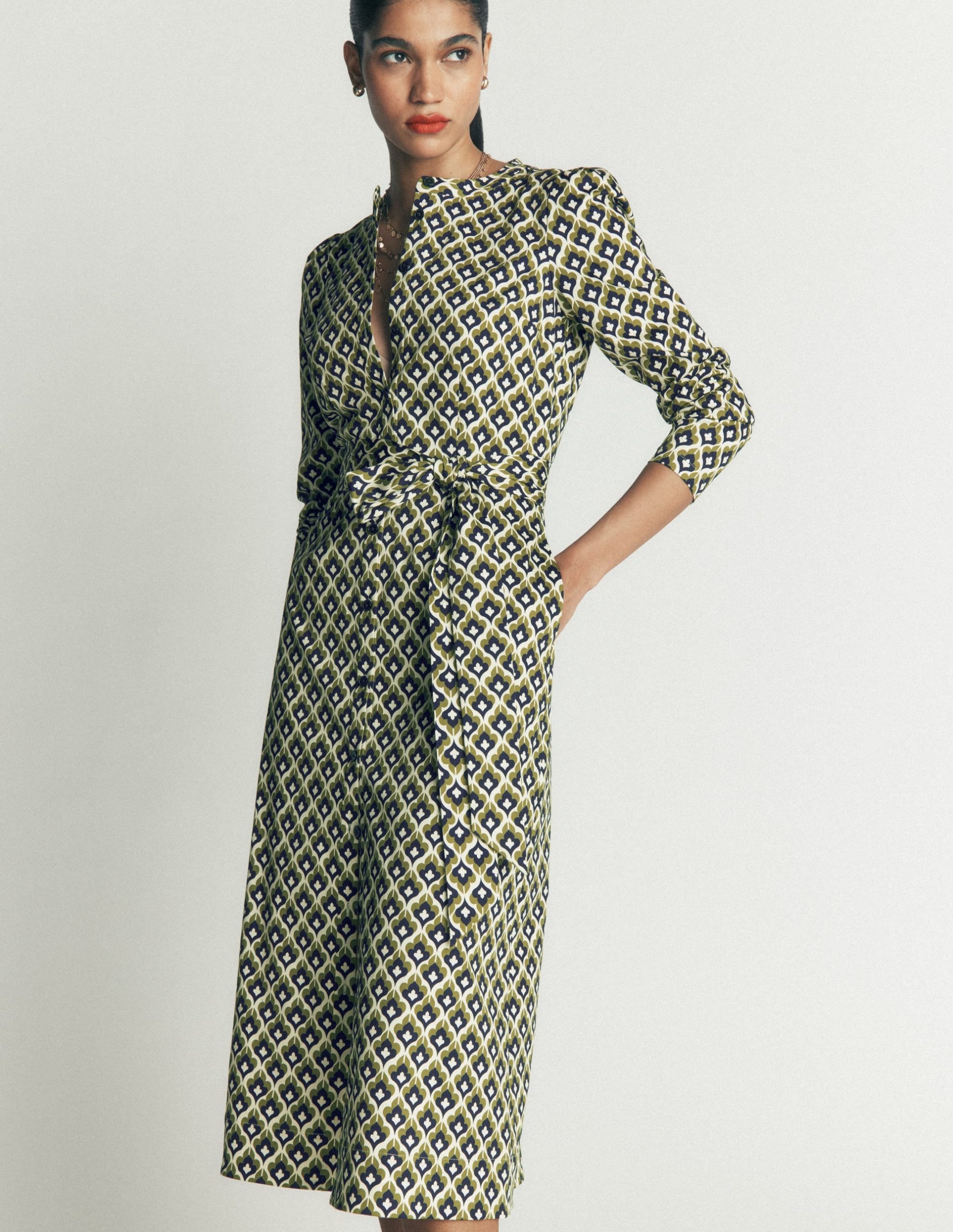 Louise Midi Shirt Dress-French Navy. Geo Party - Image 4