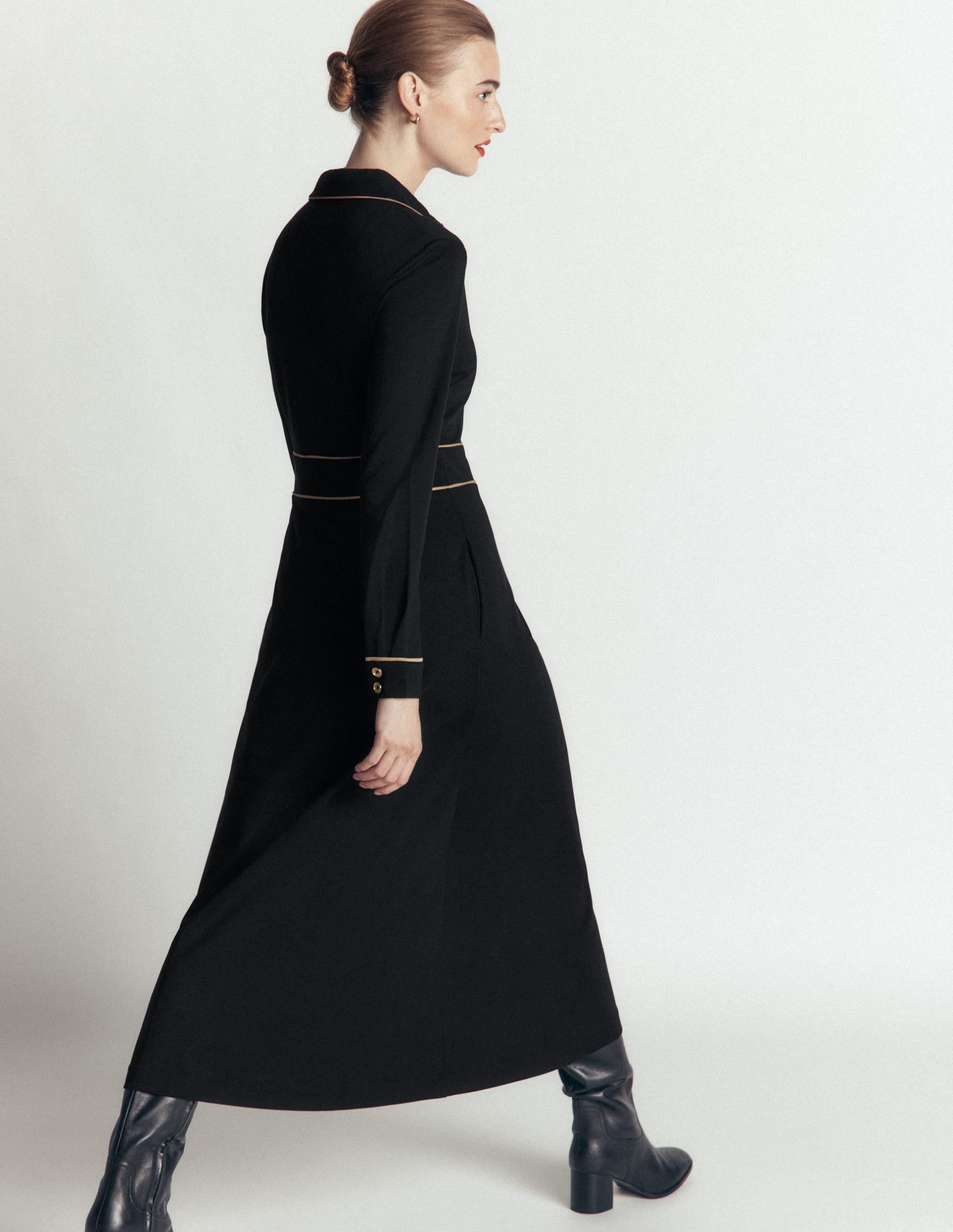 Etta Piping Detail Ponte Dress-Black. Camel - Image 3