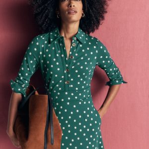 Etta Piping Detail Ponte Dress-Midnight Teal. Boden Spot