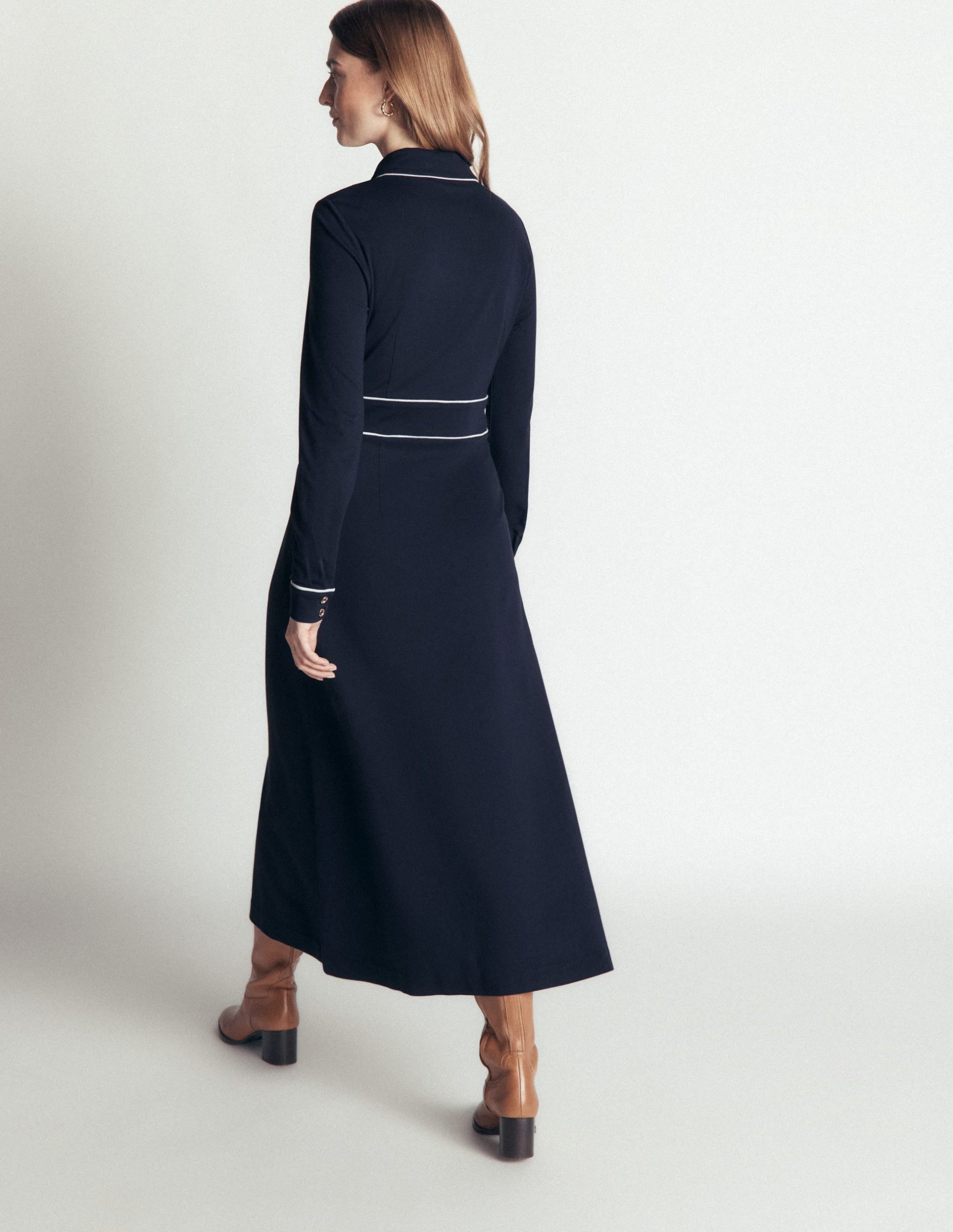 Etta Piping Detail Ponte Dress-Navy. Ivory - Image 3